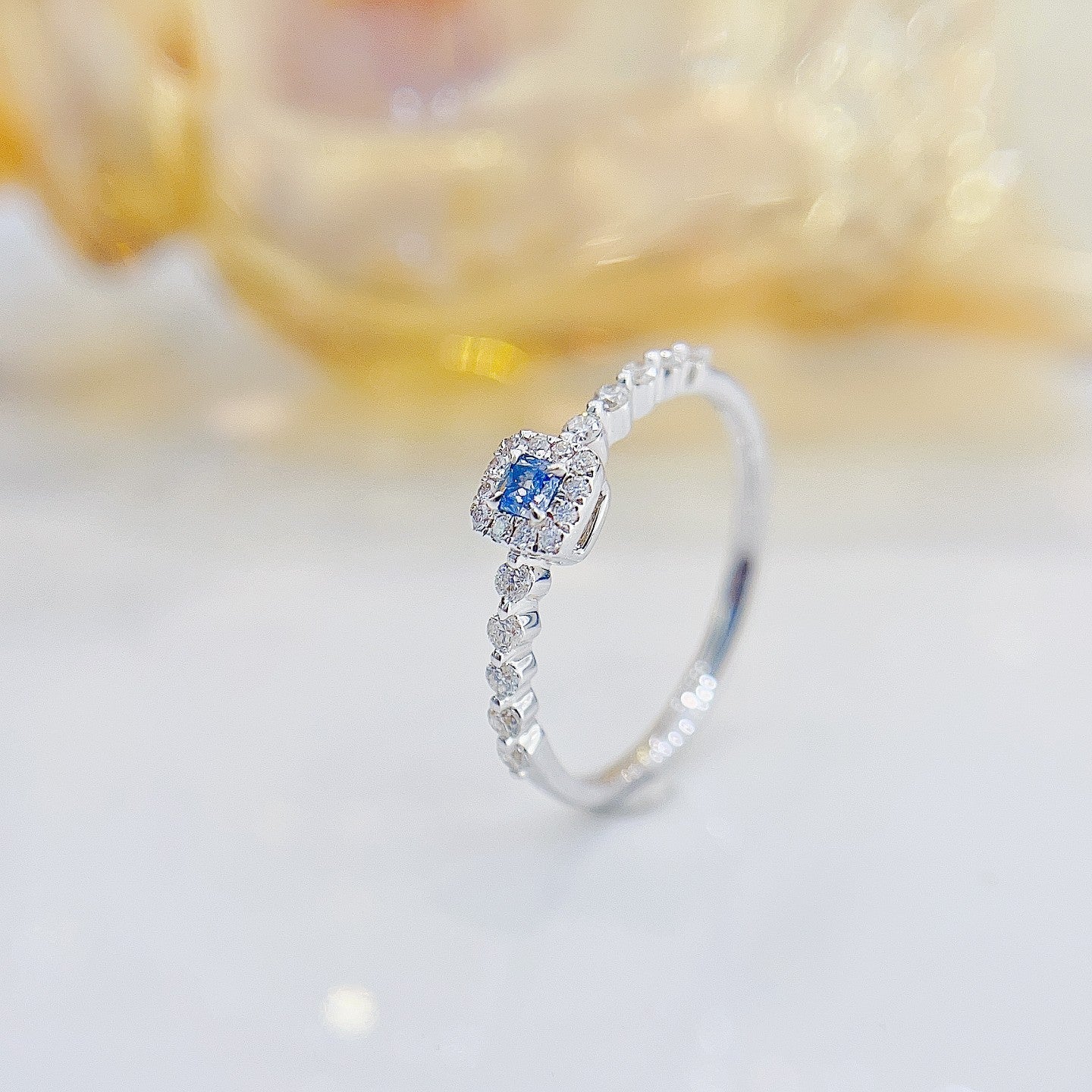 18K Blue Diamond Cushion Bubble Ring - Exquisite Jewelry Piece - Blue Diamond Ring
