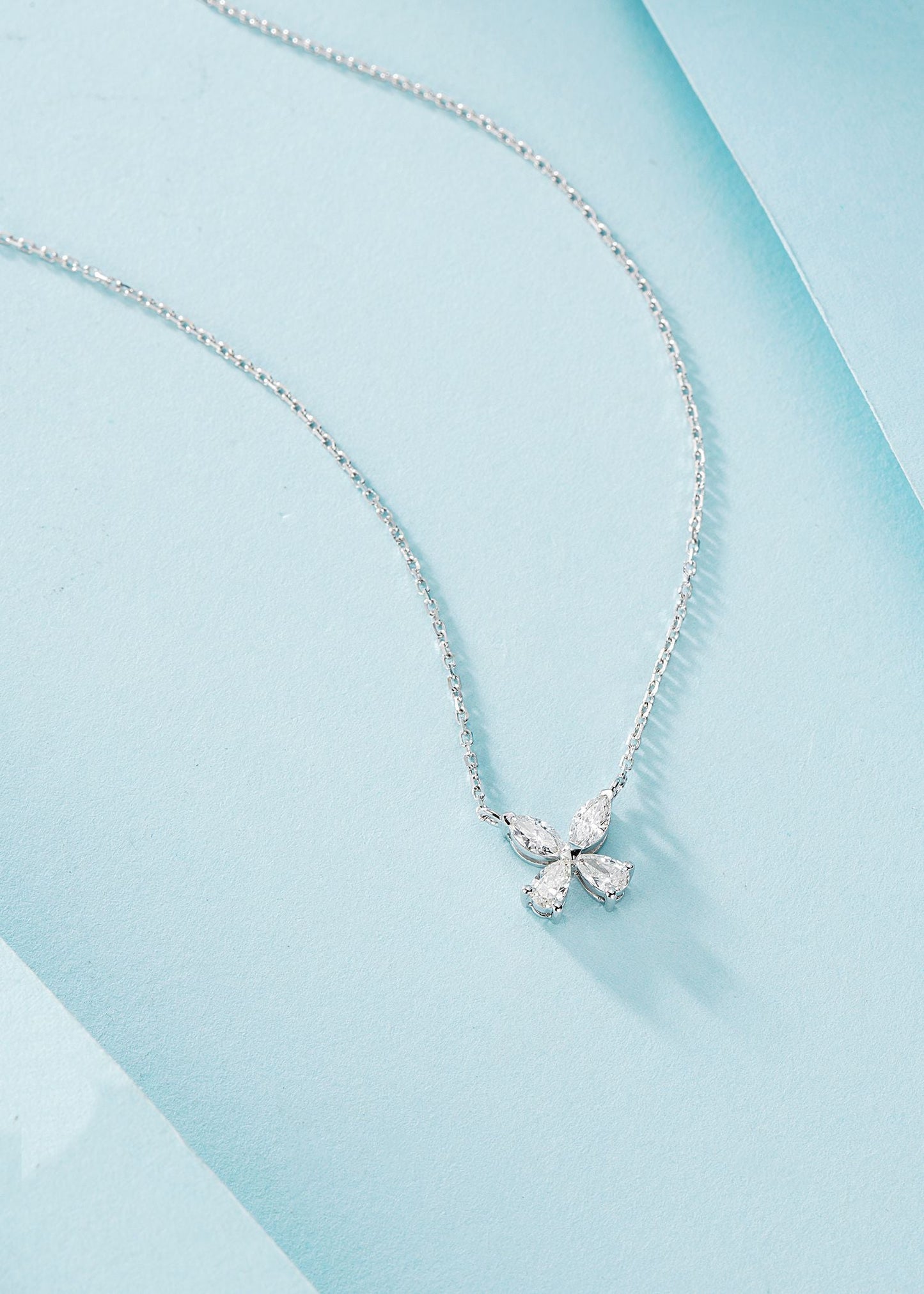 18K Diamond Double-Drop Marquise Butterfly Pendant Jewelry - White Diamond Necklace