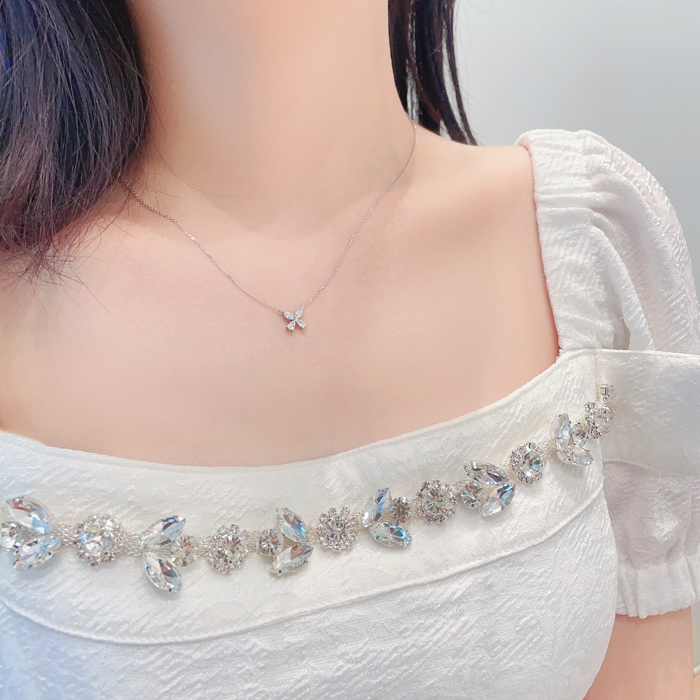 18K Diamond Double-Drop Marquise Butterfly Pendant Jewelry - White Diamond Necklace