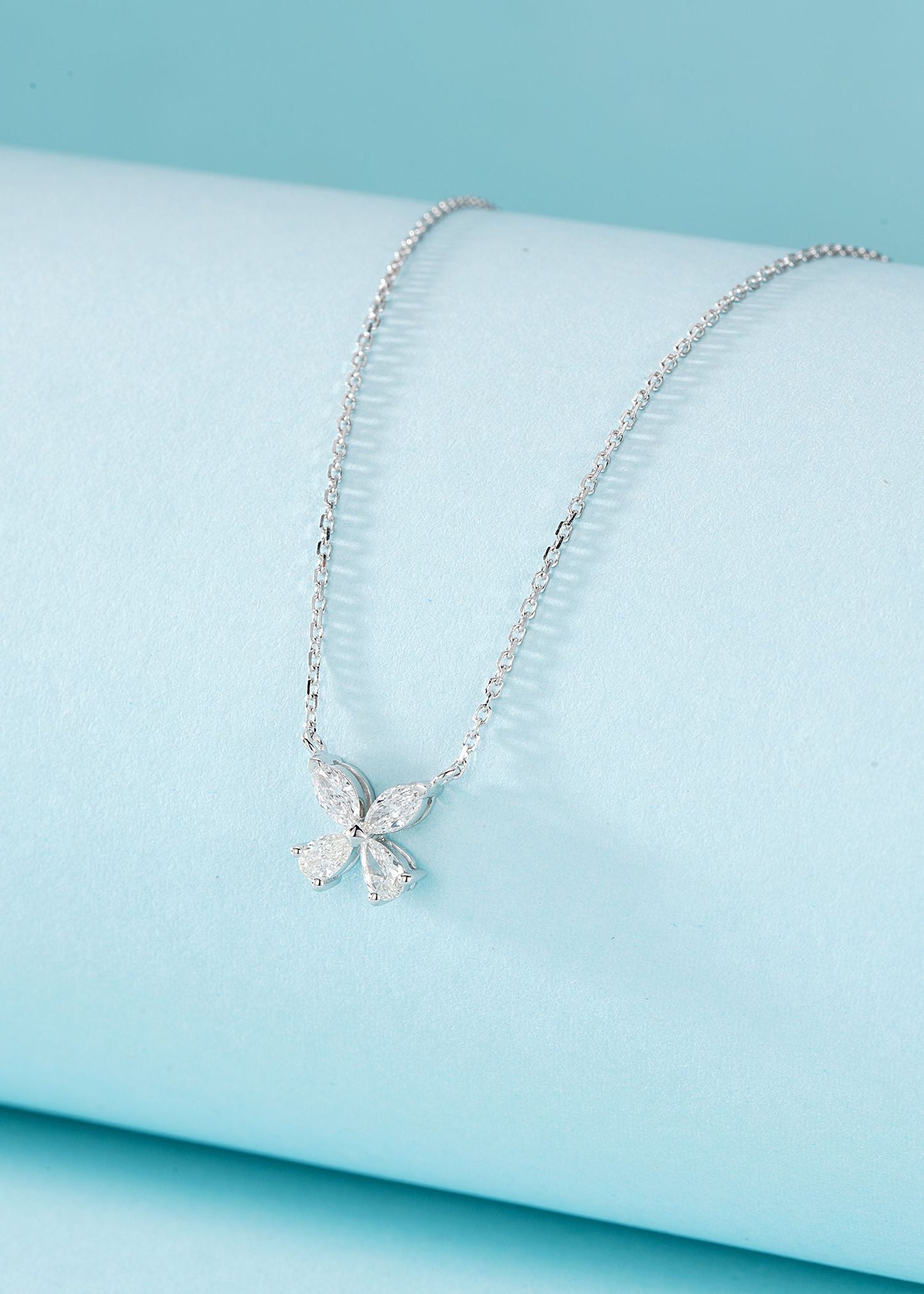 18K Diamond Double-Drop Marquise Butterfly Pendant Jewelry - White Diamond Necklace