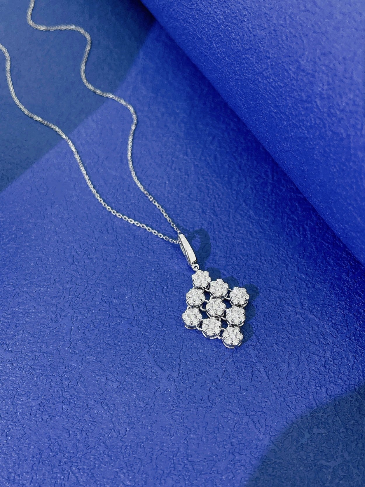 18K Diamond Encrusted Six-Prong Set Diamond Pendant Necklace - Luxury Jewelry - White Diamond Necklace