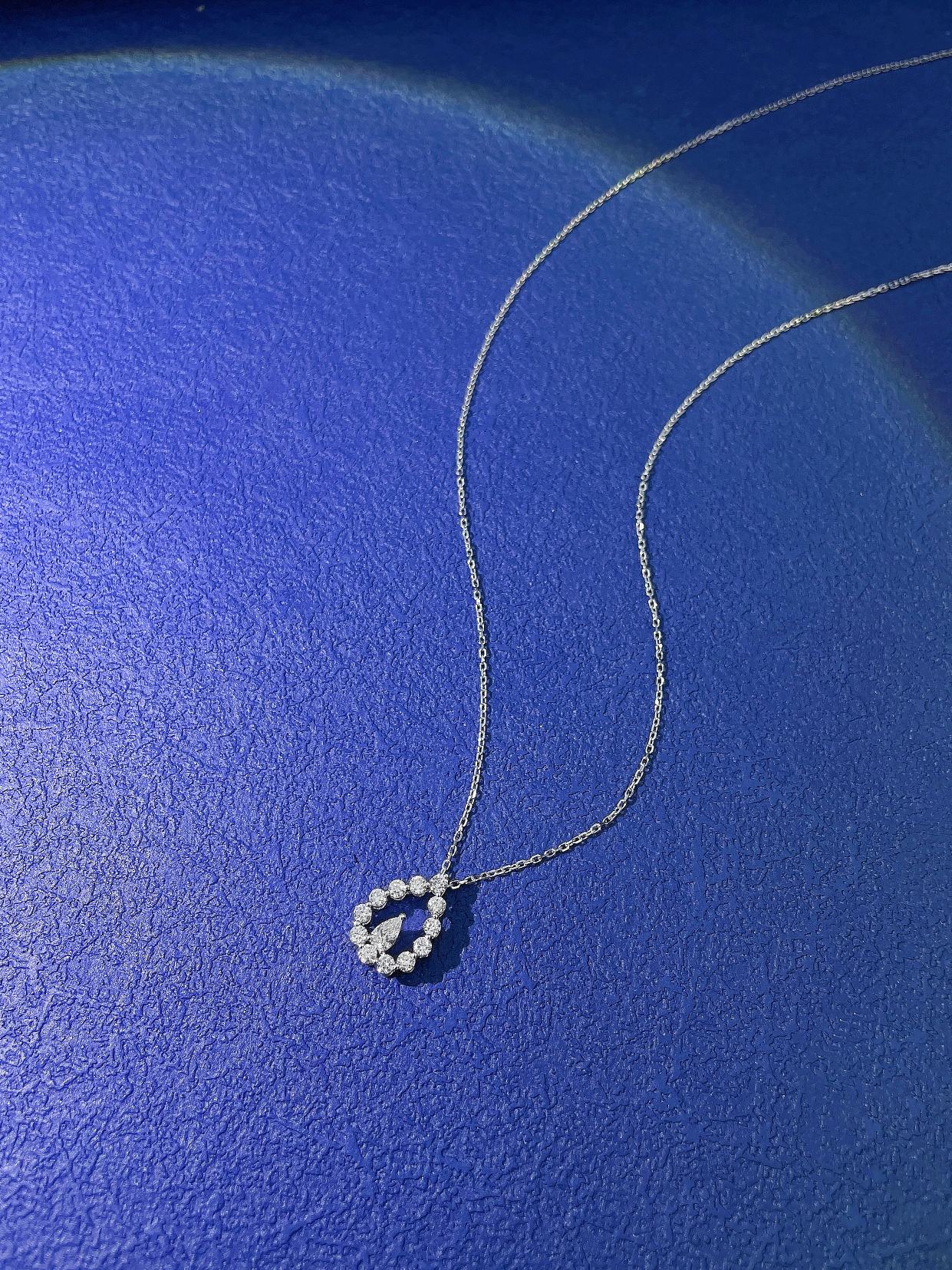 18K Diamond-Encrusted Waterdrop Pendant Necklace - White Diamond Necklace