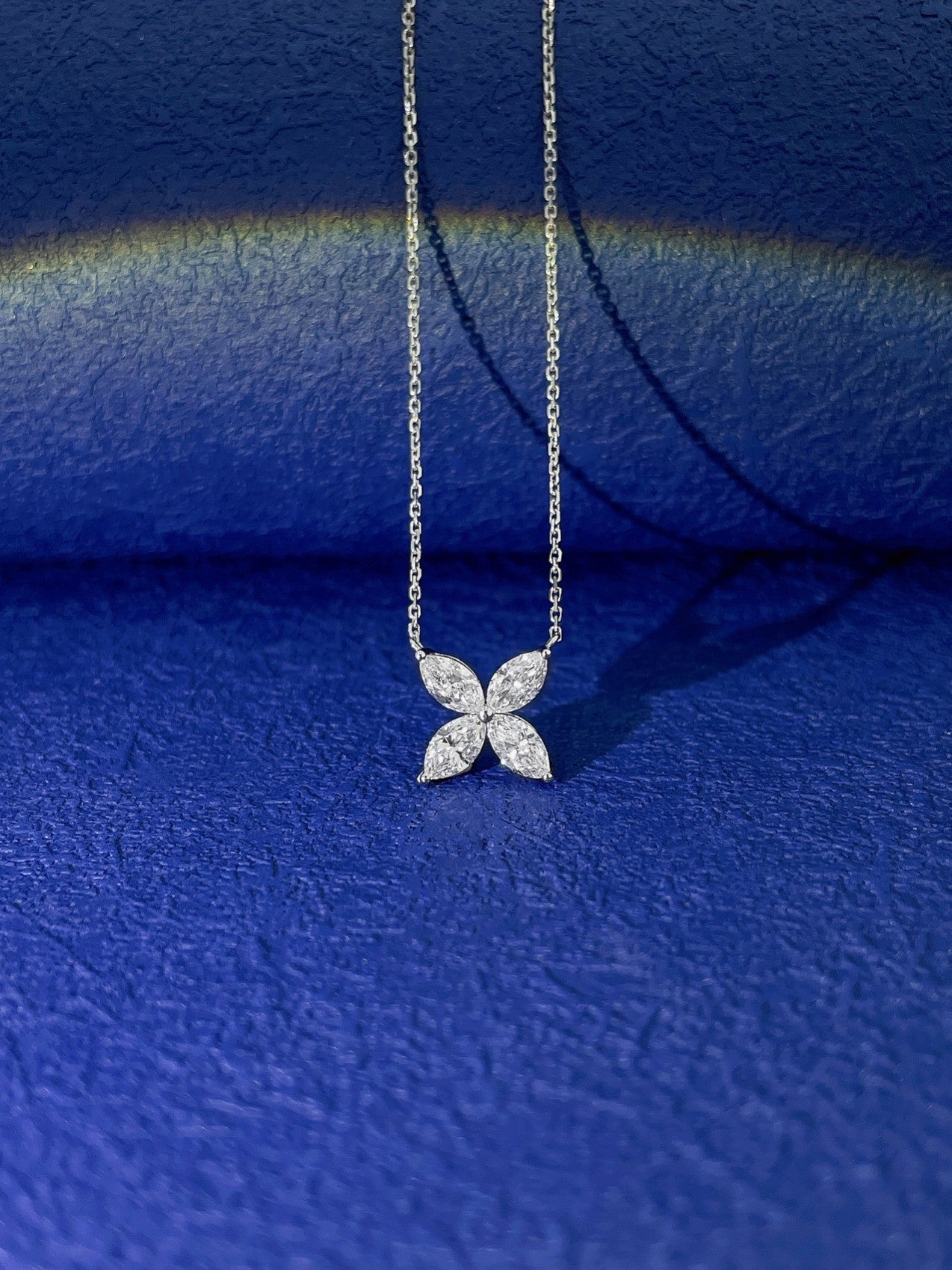 18K Diamond Four-Leaf Marquise Necklace - Exquisite Jewelry - White Diamond Necklace