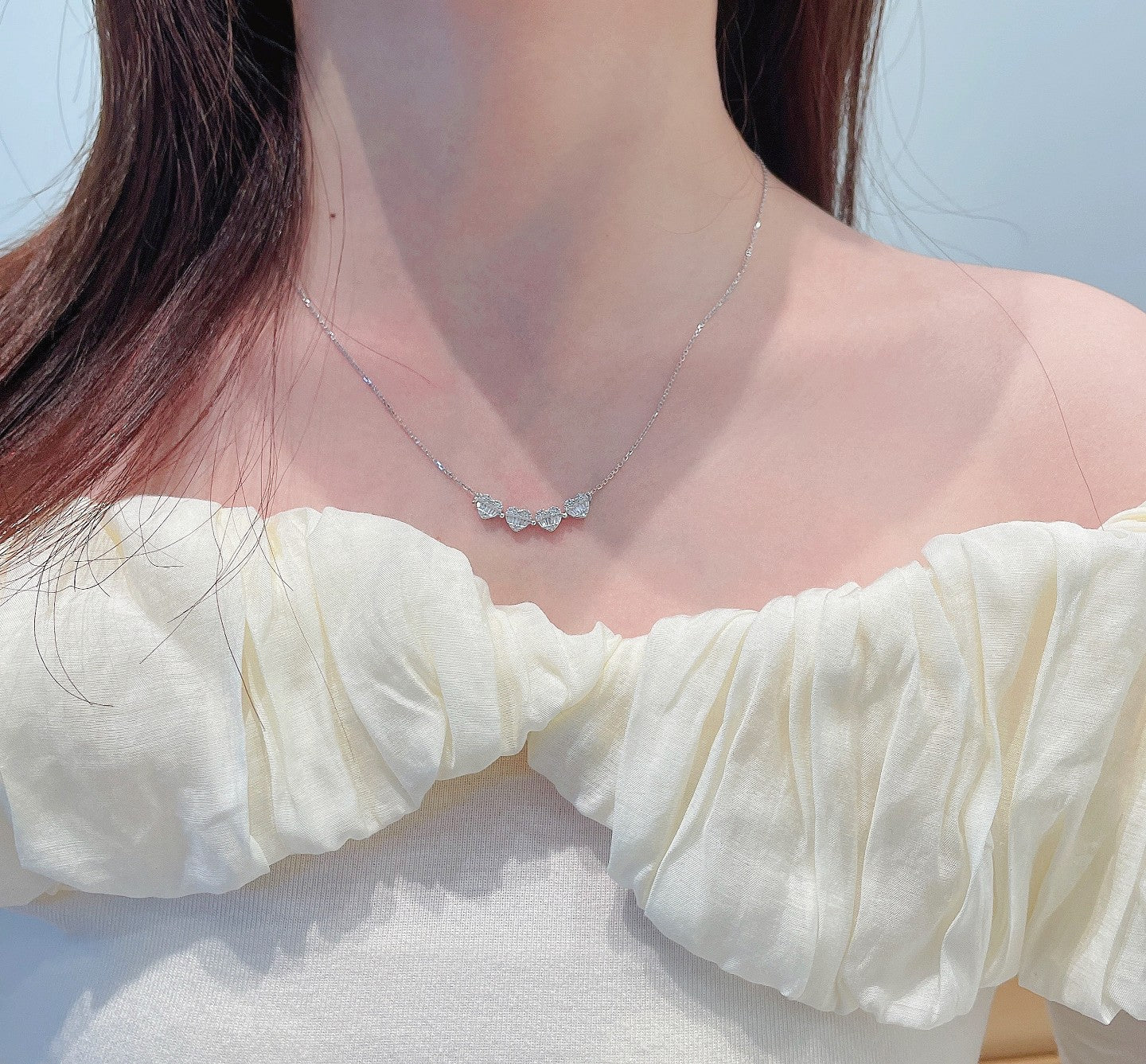 18K Diamond Heart-Shaped Two-Way Pendant Necklace - White Diamond Necklace