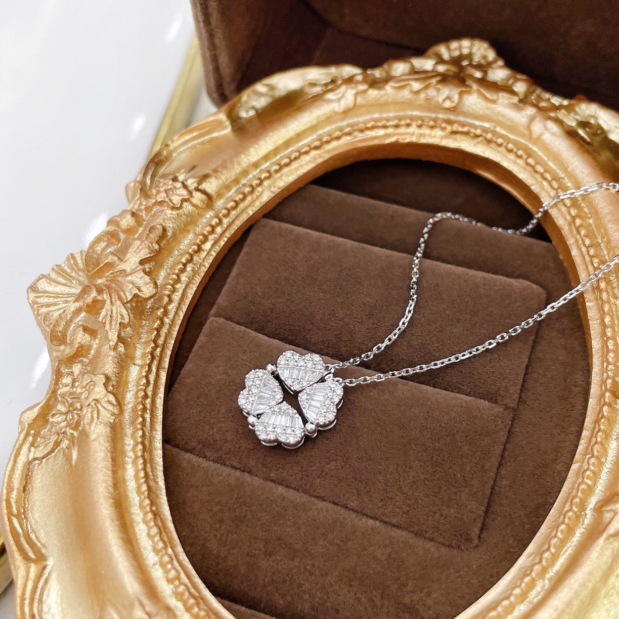 18K Diamond Heart-Shaped Two-Way Pendant Necklace - White Diamond Necklace