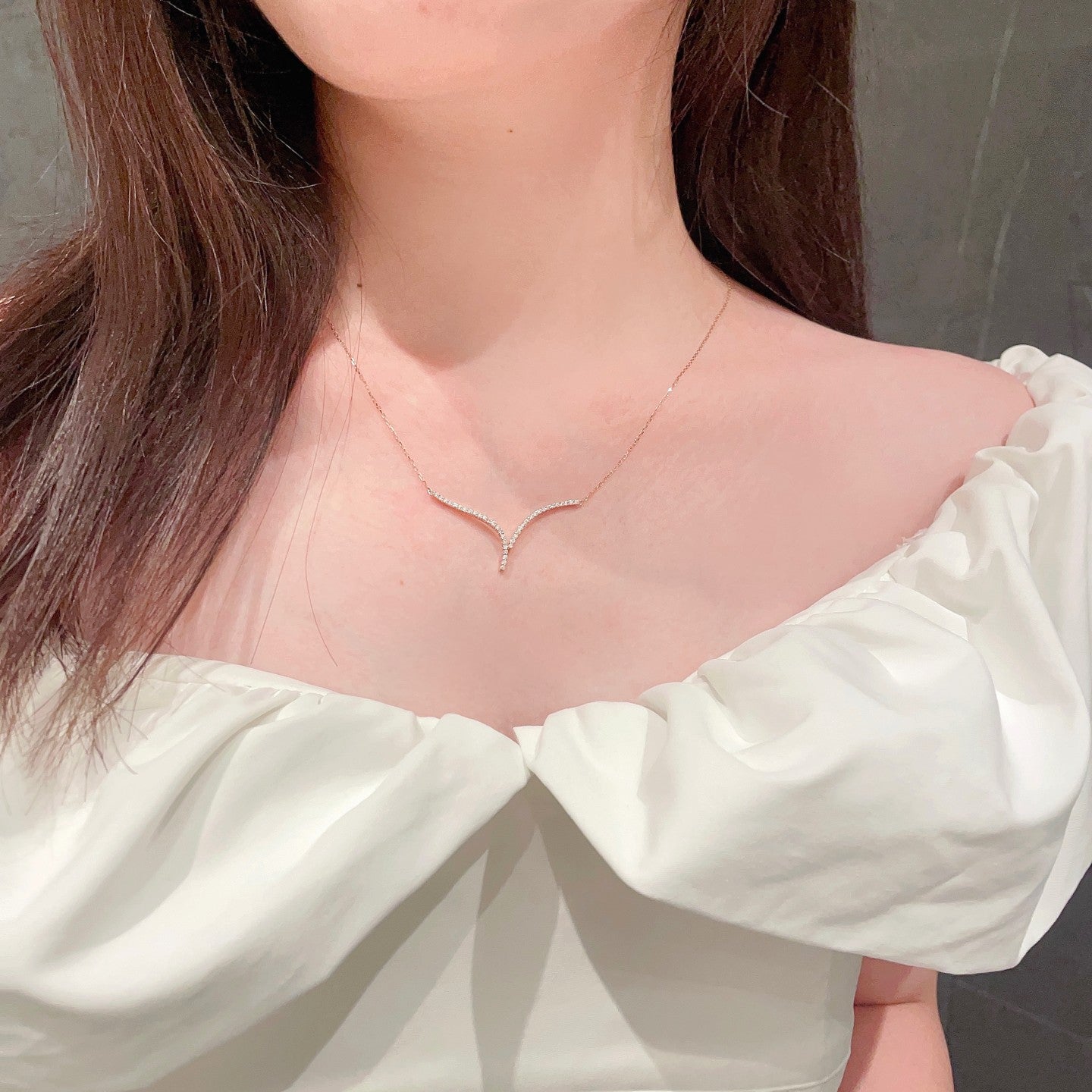 18K Diamond Irregular V-Shape Necklace - Unique Jewelry Piece - White Diamond Necklace