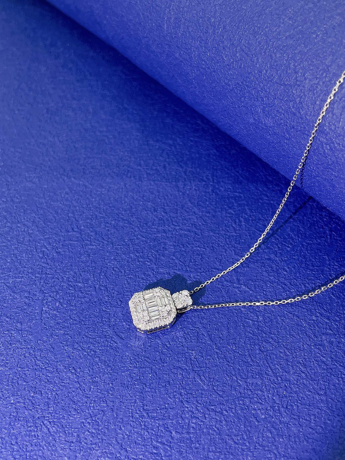 18K Diamond Large Square Sugar Pendant Necklace - Luxury Jewelry - White Diamond Necklace