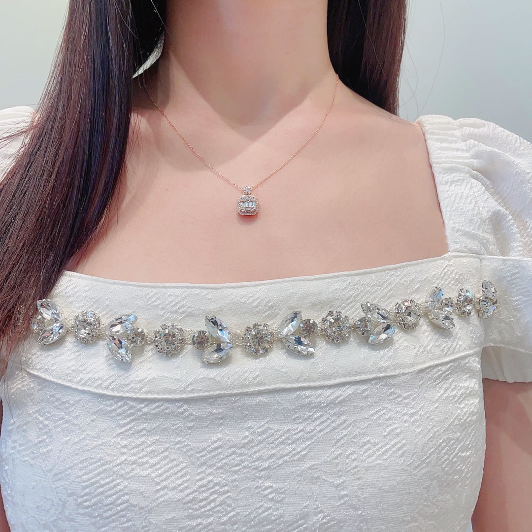 18K Diamond Large Square Sugar Pendant Necklace - Luxury Jewelry - White Diamond Necklace