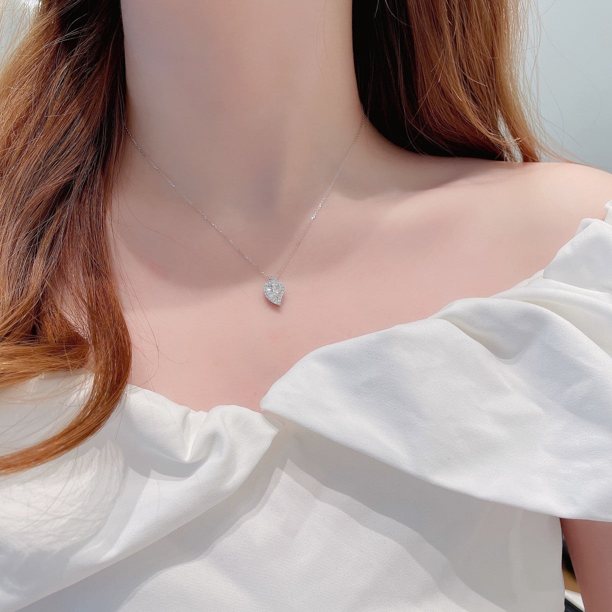 18K Diamond Leaf Step Cut Necklace - Exquisite Jewelry Piece - White Diamond Necklace