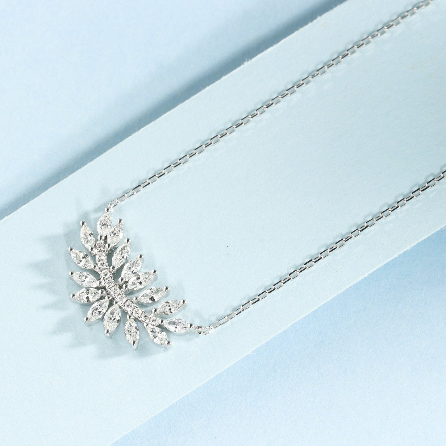 18k Diamond Marquise Leaf Necklace - Exquisite Jewelry Piece - White Diamond Necklace