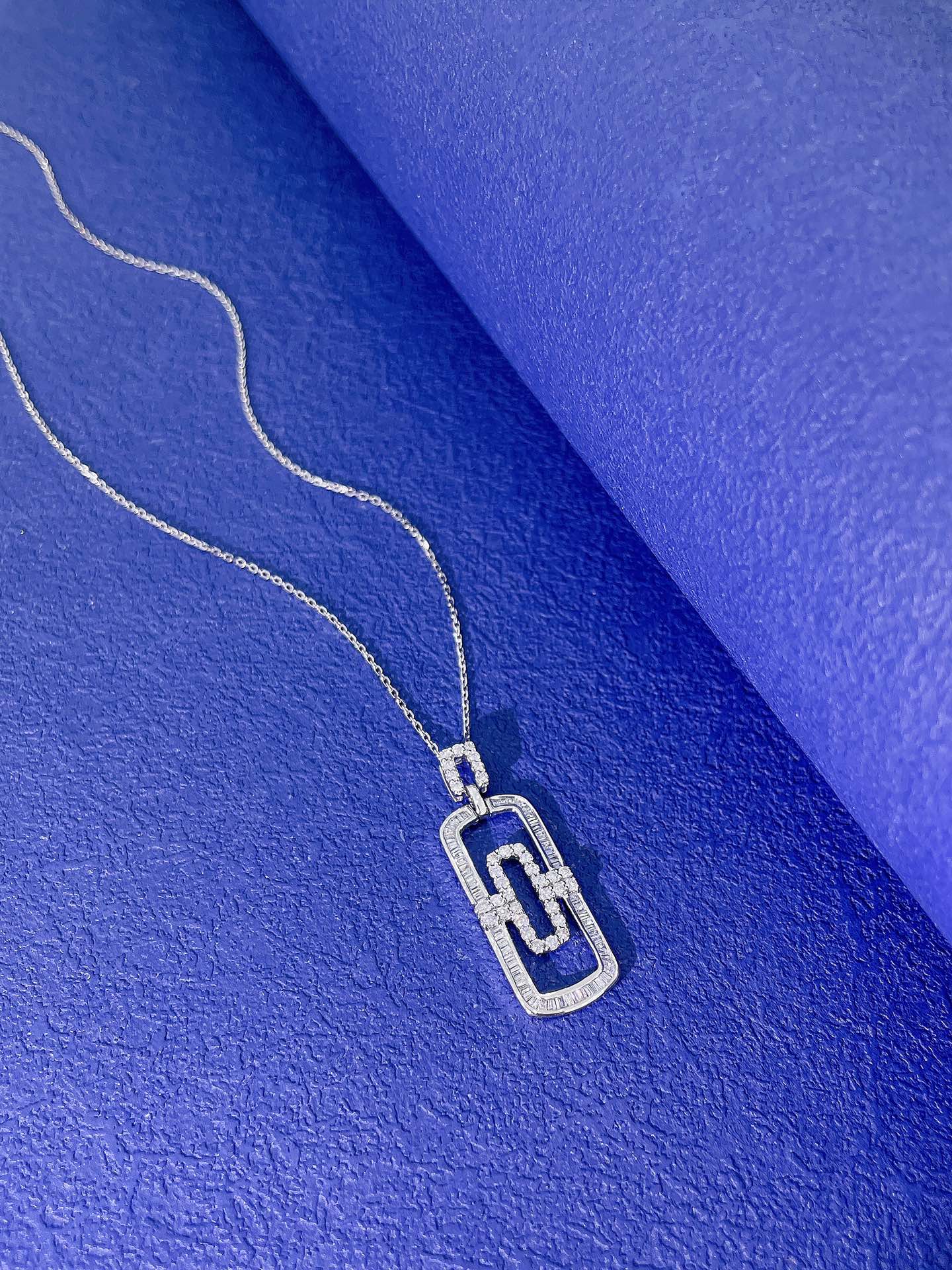 18K Diamond Paperclip Necklace - XL066 - White Diamond Necklace