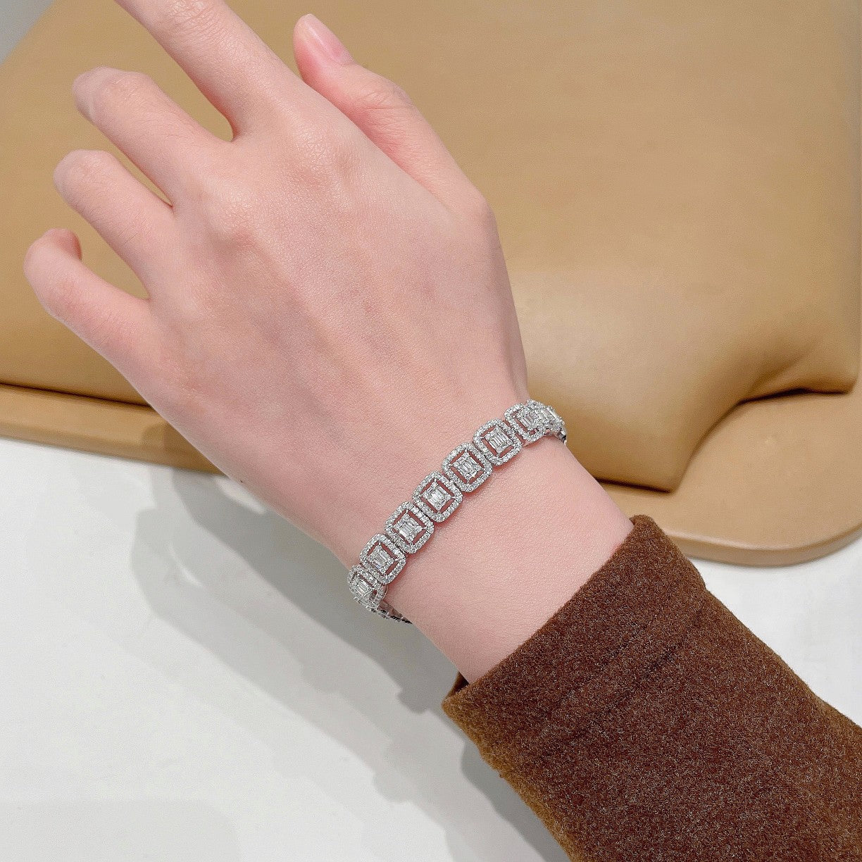 18K Diamond Square Candy Bracelet - Luxury Jewelry Collection - White Diamond Bracelet