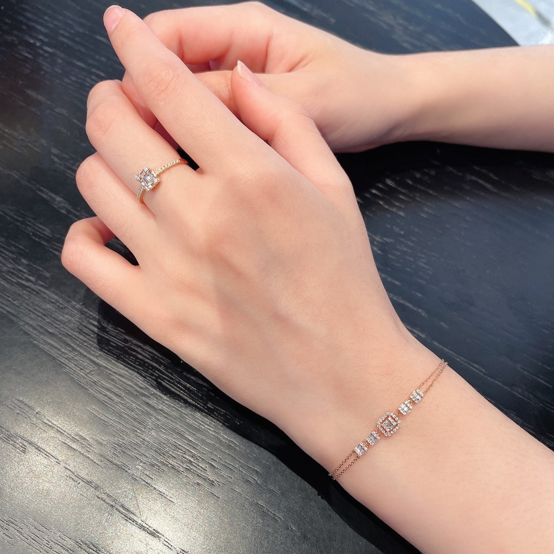 18K Diamond Square Candy Double Chain Bracelet - Luxury Jewelry - White Diamond Bracelet