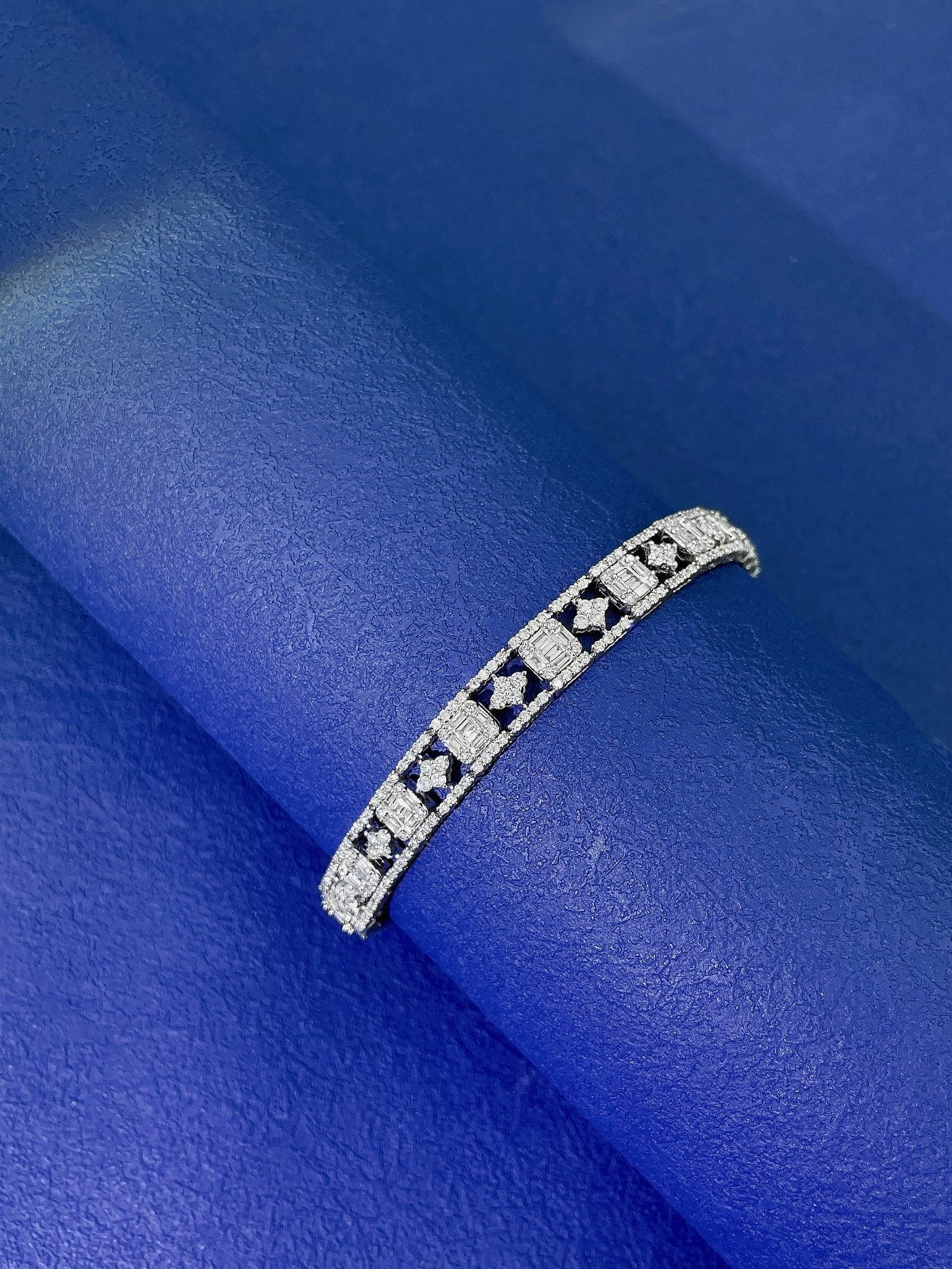 18K Diamond Square Cube Sugar Wide Bracelet - Luxurious Jewelry - White Diamond Bracelet