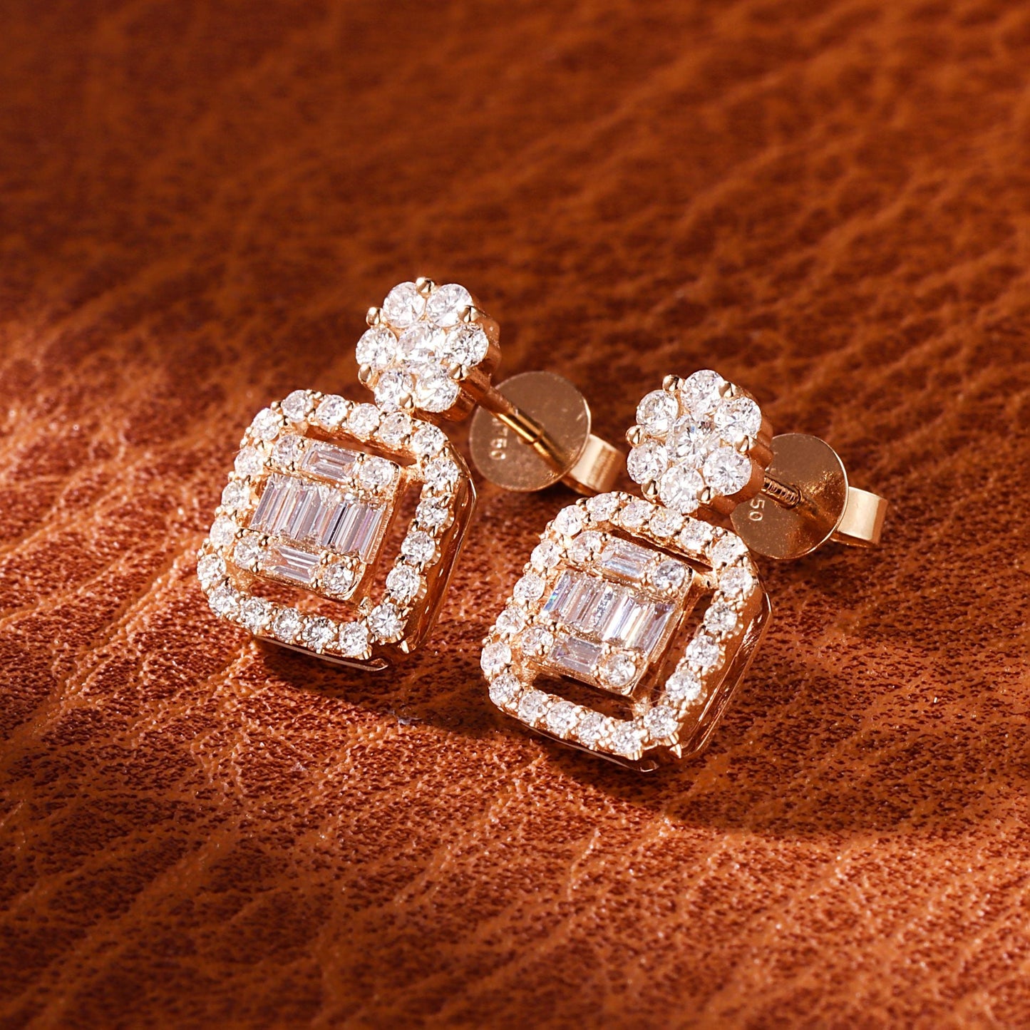 18K Diamond Square Sugar "Six-Around-One" Earrings - Jeweler.Jewelry