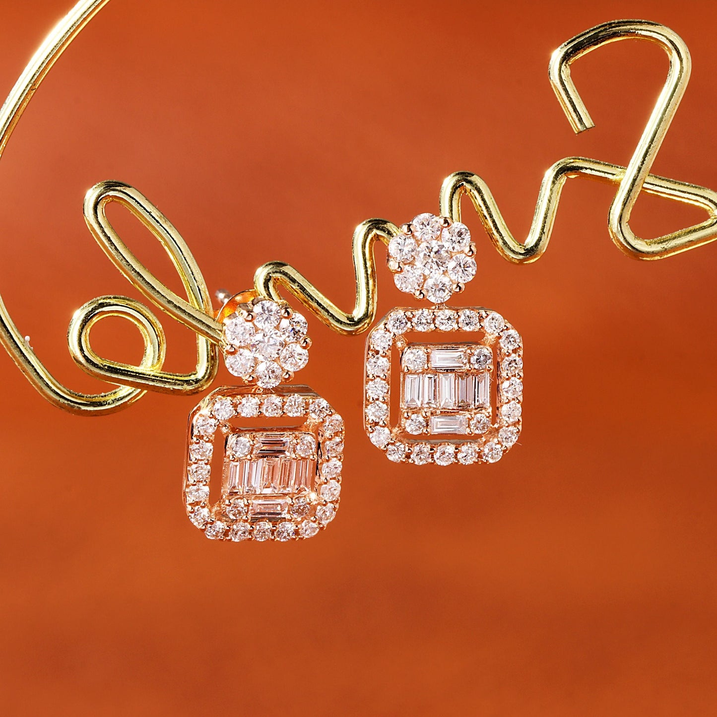18K Diamond Square Sugar "Six-Around-One" Earrings - Jeweler.Jewelry