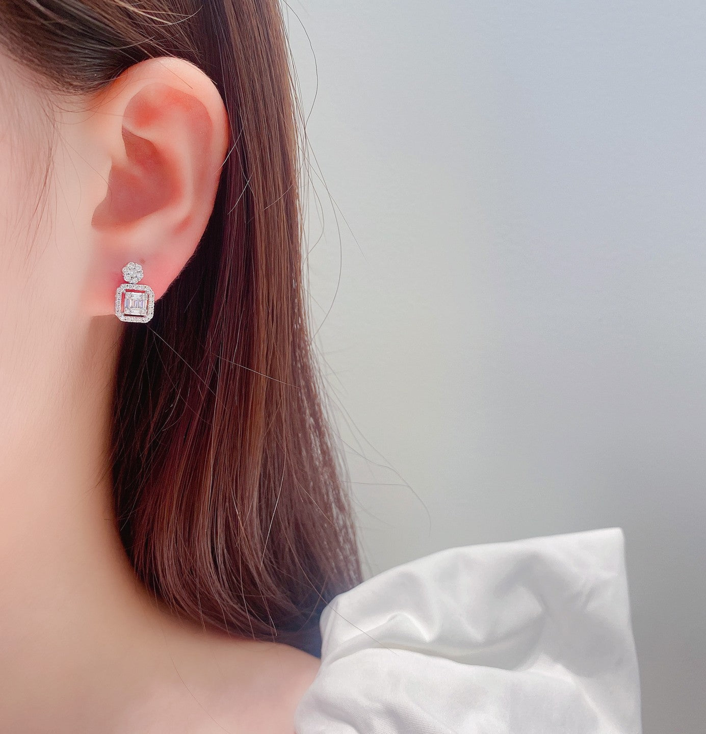 18K Diamond Square Sugar "Six-Around-One" Earrings - Jeweler.Jewelry