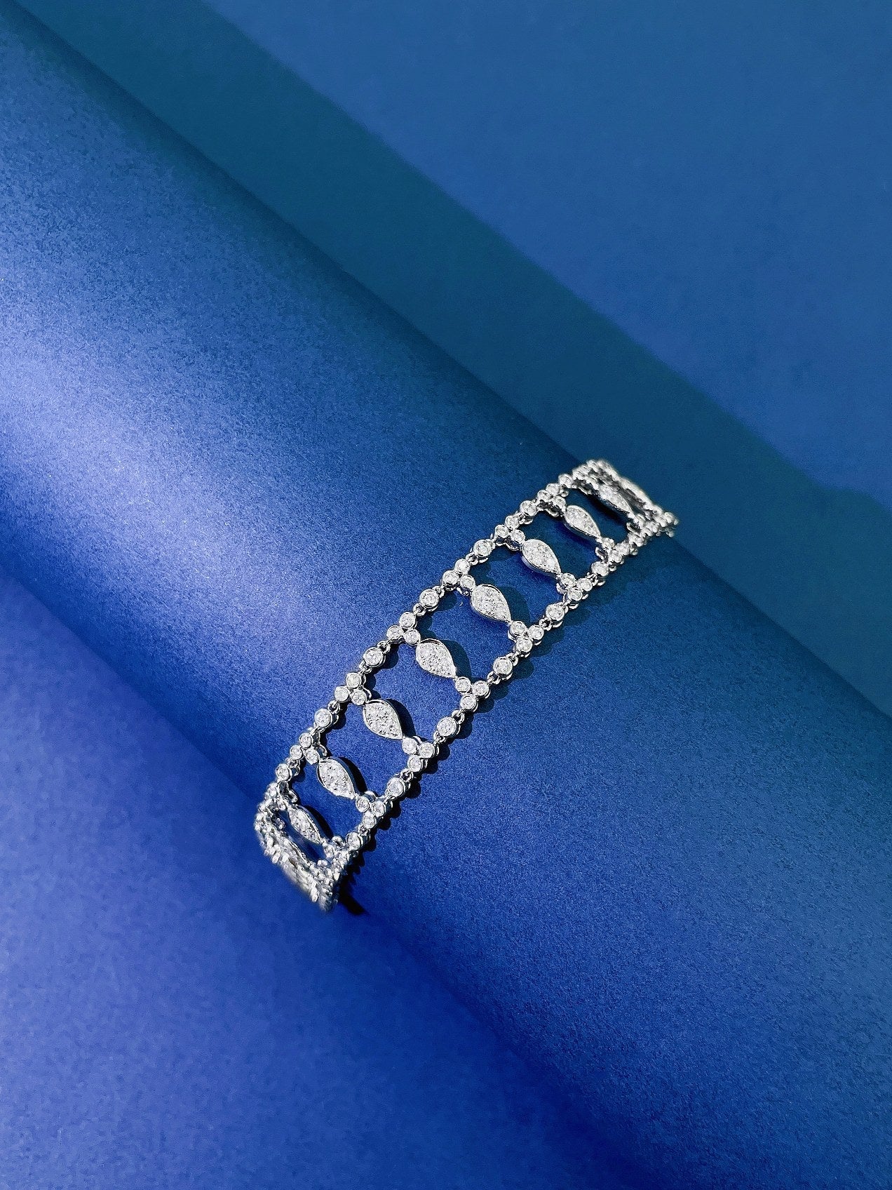 18K Diamond Step Bubble Bracelet - Luxury Jewelry Piece - White Diamond Bracelet