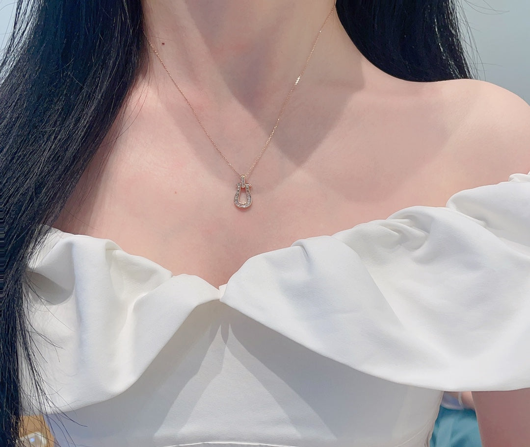 18K Diamond Step Horseshoe Buckle Necklace - Luxury Jewelry - White Diamond Necklace