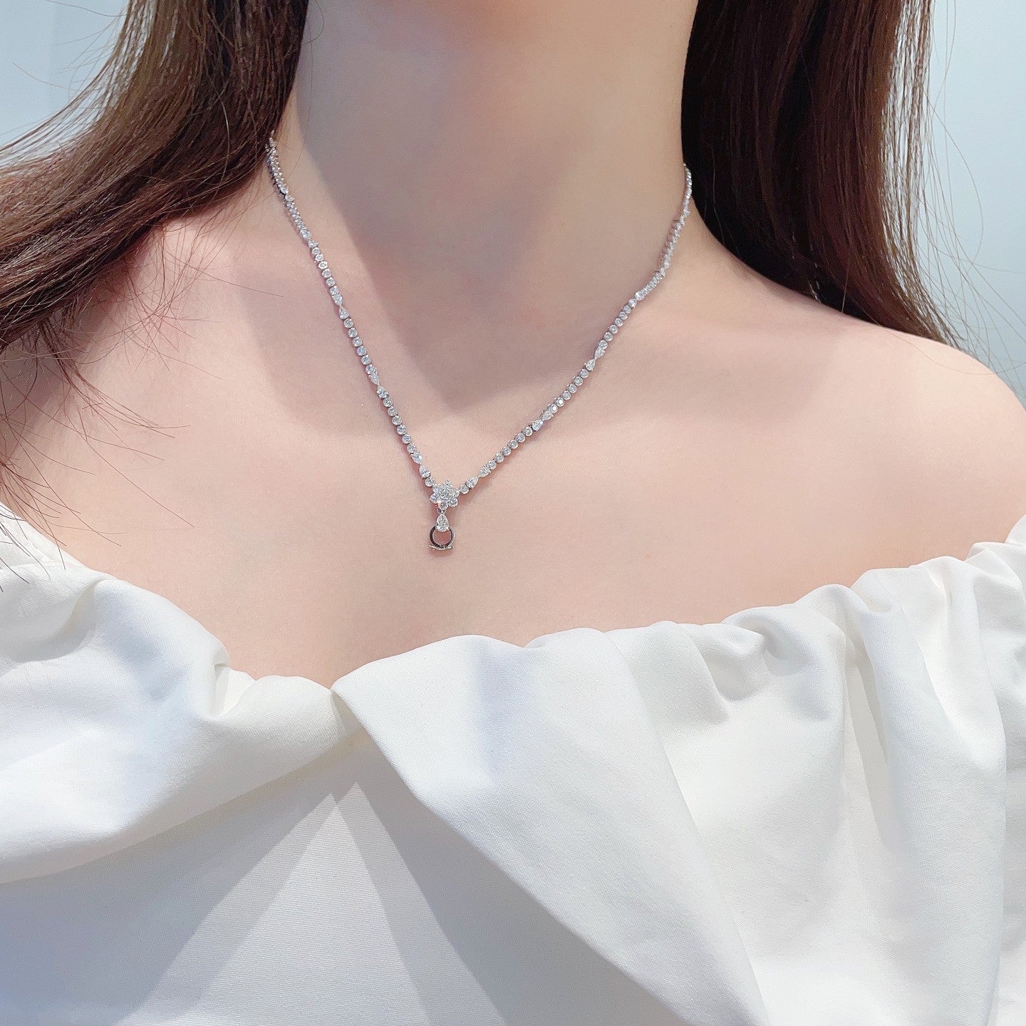 18K Diamond Surround Universal Clasp Chain Jewelry - White Diamond Chain