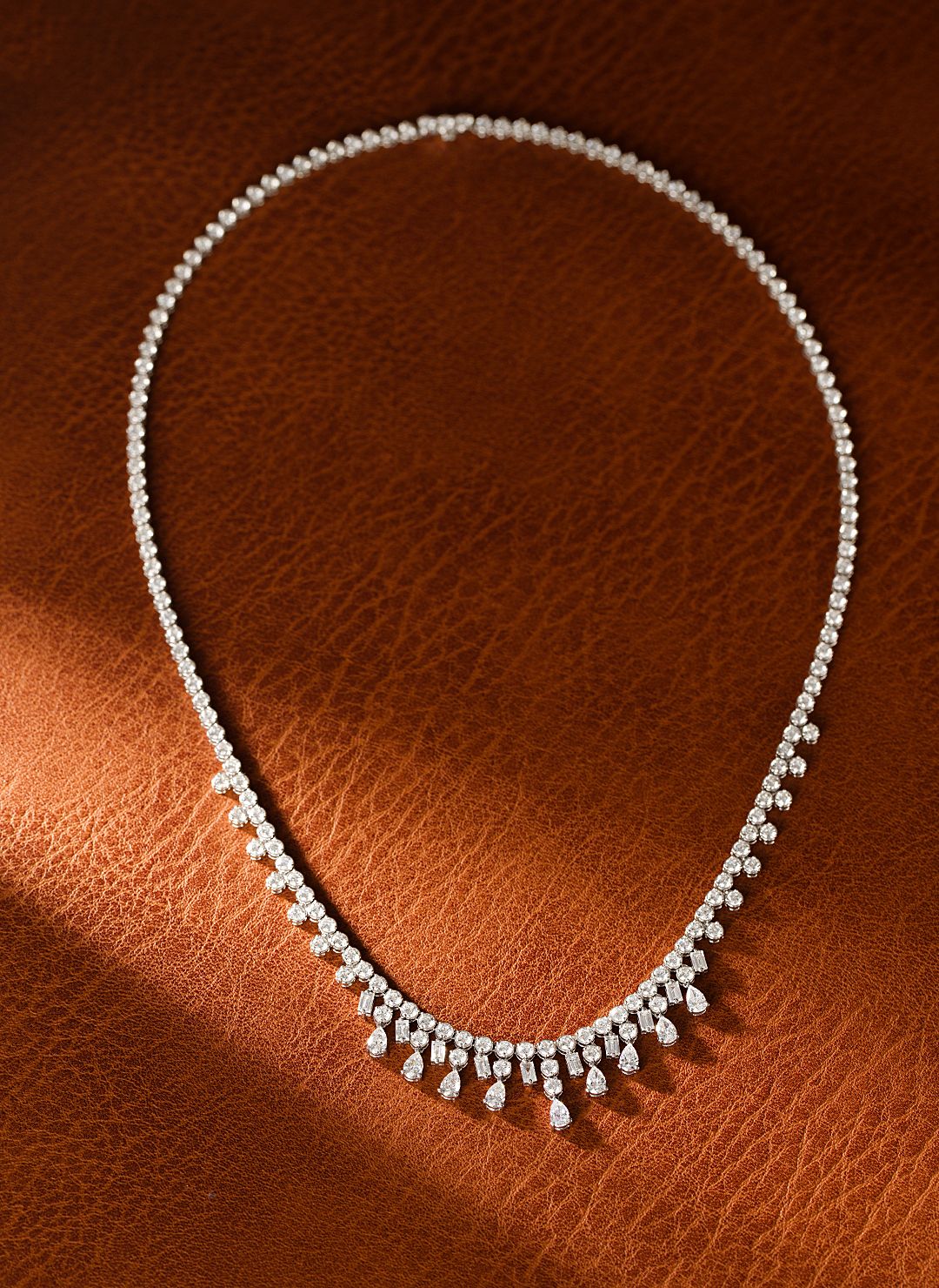 18K Diamond Waterdrop Full-Pave Necklace - Luxury Jewelry - White Diamond Chain