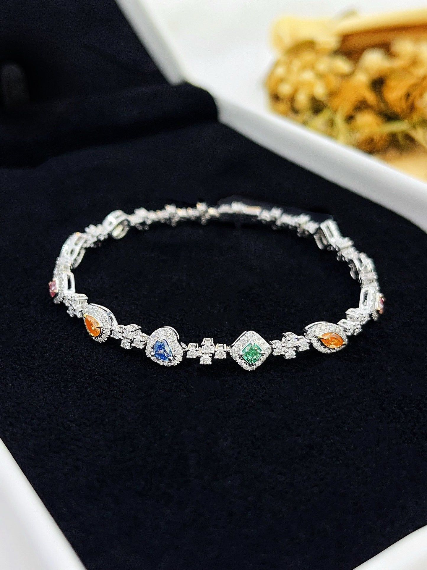 18K Gold Colorful Diamond Unique Multicolor Diamond Bracelet - SL006-B - Colored Diamond Bracelet