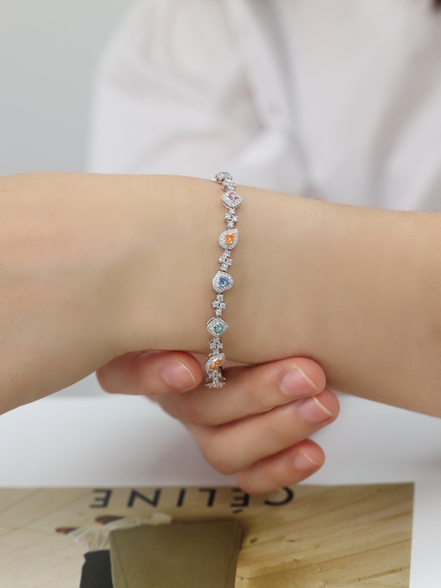 18K Gold Colorful Diamond Unique Multicolor Diamond Bracelet - SL006-B - Colored Diamond Bracelet