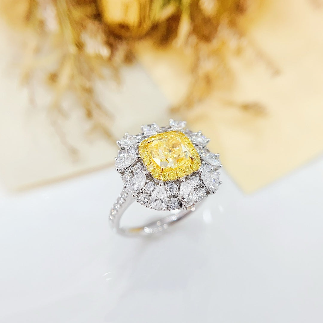 18K Gold Diamond Pendant with GIA Certificate - Versatile Cushion & Drop Design - GIA Yellow Diamond Ring