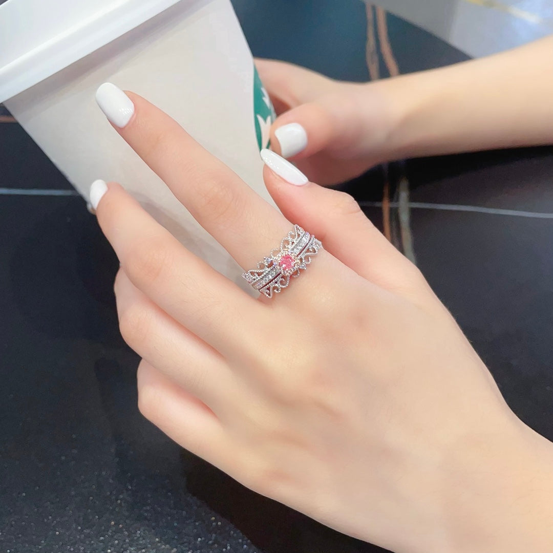 18K Gold Diamond Pillow-Shaped Lace Multi-Wear Jewelry - Pink Diamond Ring