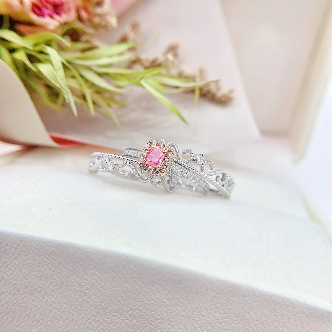 18K Gold Diamond Pillow-Shaped Lace Multi-Wear Jewelry - Pink Diamond Ring