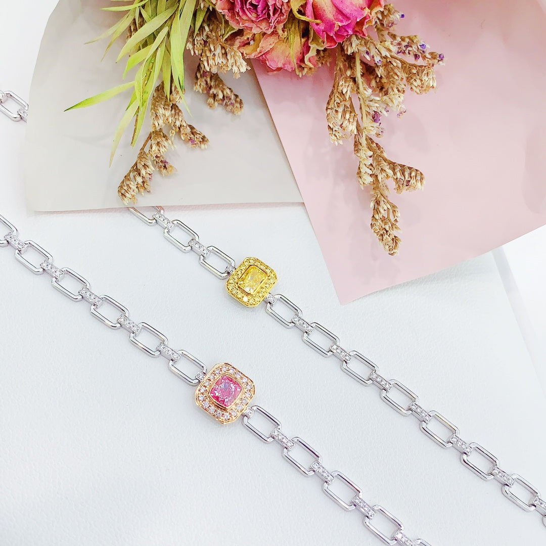 18K Gold Pink Diamond Pillow-Shaped Vintage Bracelet - SL027-F - Pink Diamond Bracelet