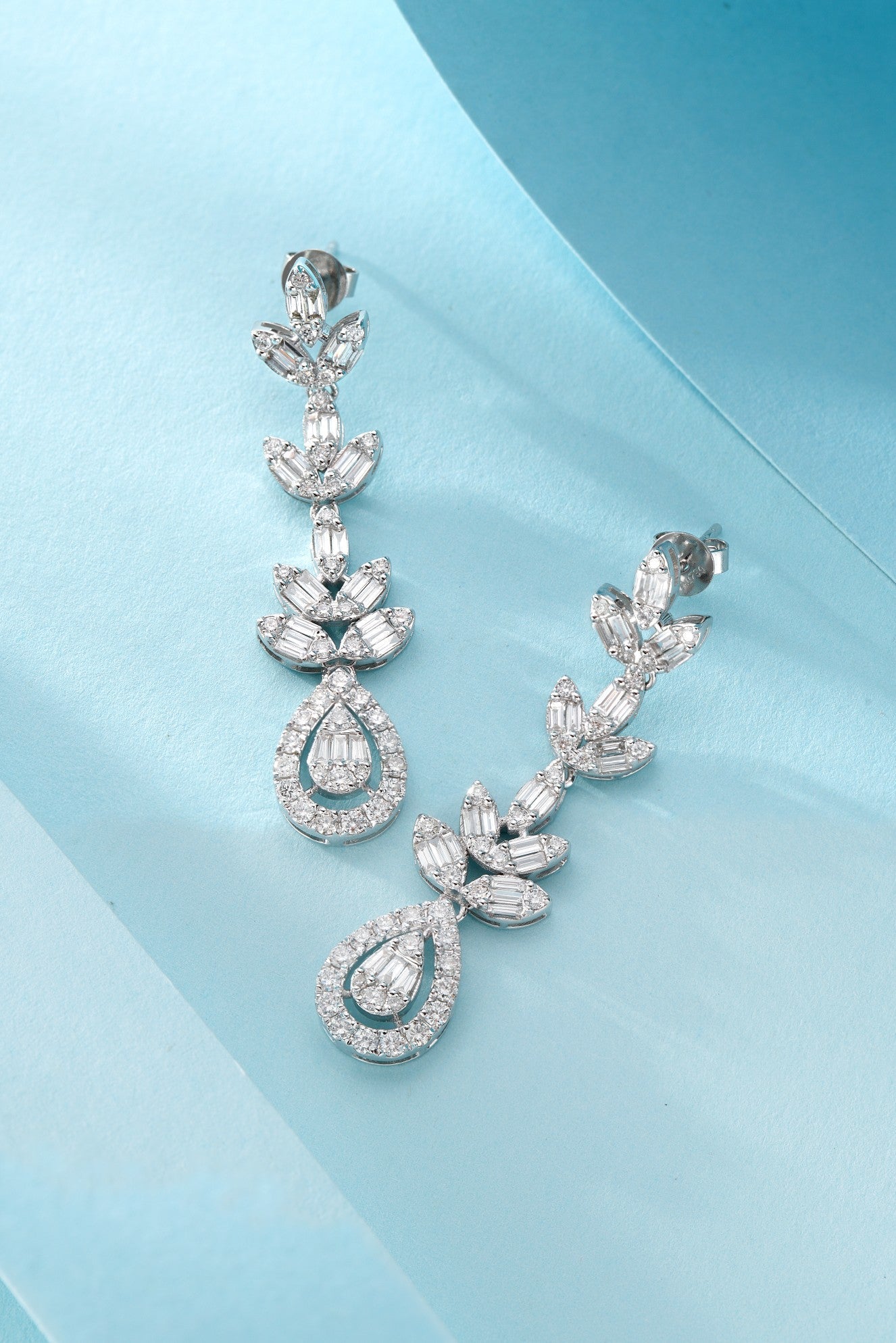 18K Gold Three-Leaf Drop Earrings with Diamond Accent Jeweler.Jewelry