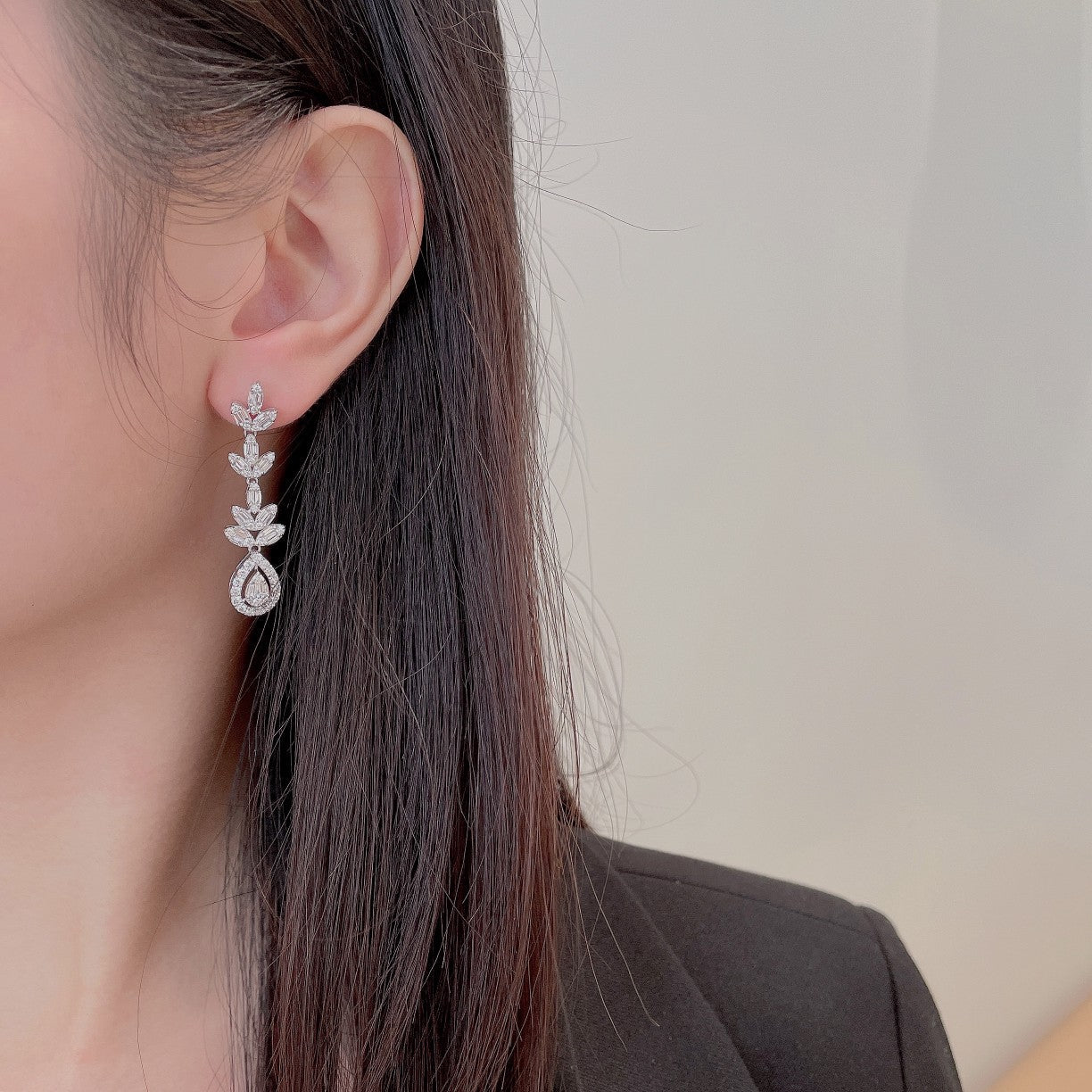 18K Gold Three-Leaf Drop Earrings with Diamond Accent Jeweler.Jewelry