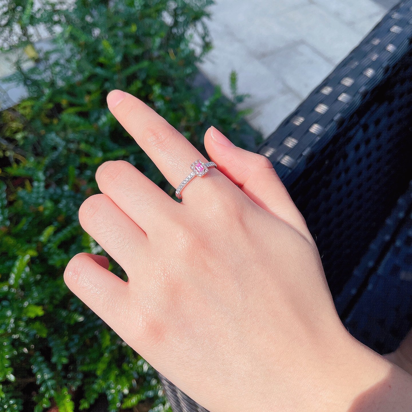 18K Pink Diamond and Emerald Straight Arm Ring | Luxury Jewelry - Pink Diamond Ring