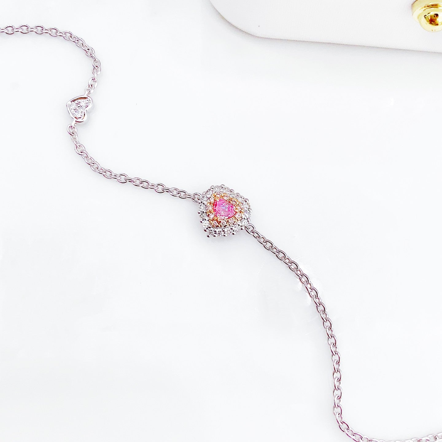 18K Pink Diamond Heart-Shaped Cluster Bracelet - Luxury Jewelry - Pink Diamond Bracelet