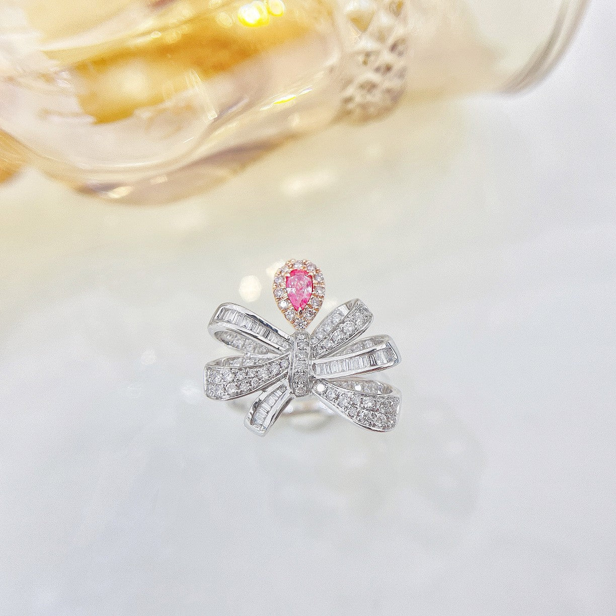 18K Pink Diamond Irregular Waterdrop Butterfly Ring with AGL Certificate - Pink Diamond Ring