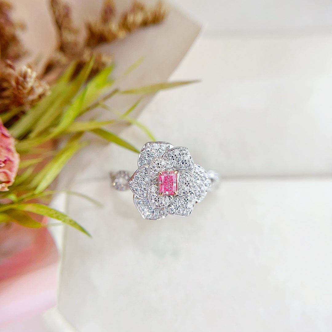 18K Pink Diamond Marquise-shaped Pillow Ring with Diamond Accents - Luxury Jewelry - Pink Diamond Ring