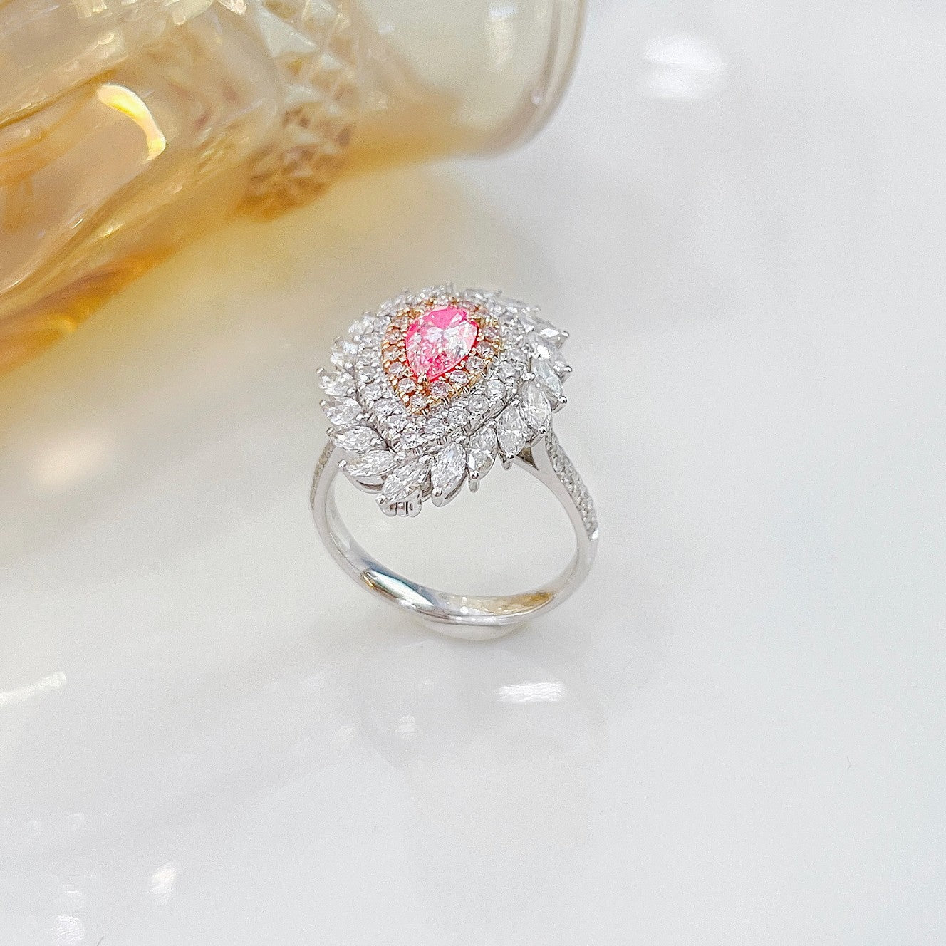 18K Pink Diamond Marquise Twist Two-Way Wear Jewelry - Pink Diamond Ring
