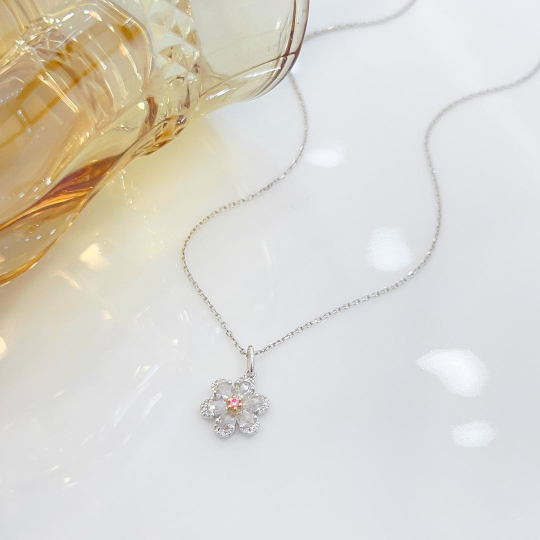 18K Pink Diamond Rose Necklace - XL038-F - Pink Diamond Necklace