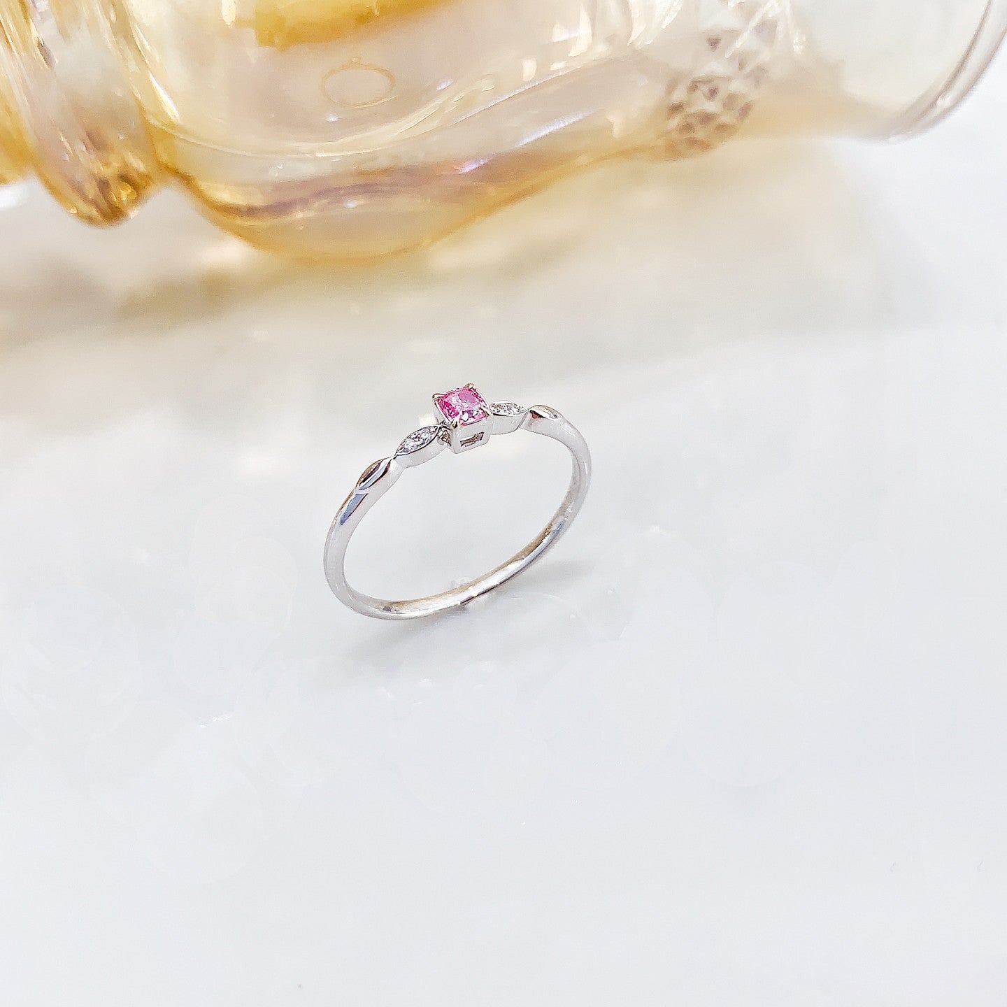 18K Pink Diamond Solitaire Cushion-Cut Minimal Ring | Premium Jewelry - Pink Diamond Ring