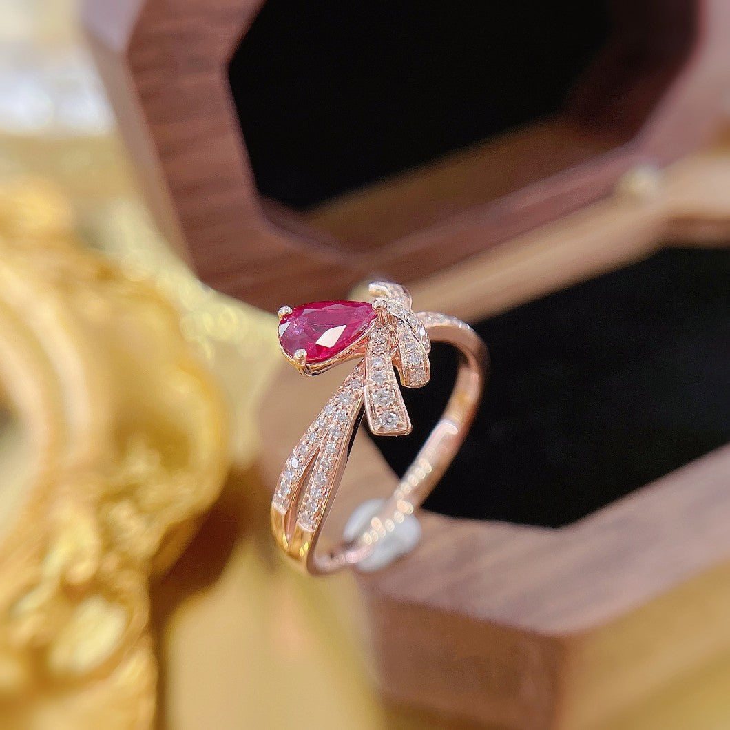 18K Red Gemstone Irregular Drop Shape Twisted Arm Ring | Unique Jewelry Piece - Red Treasure Ring
