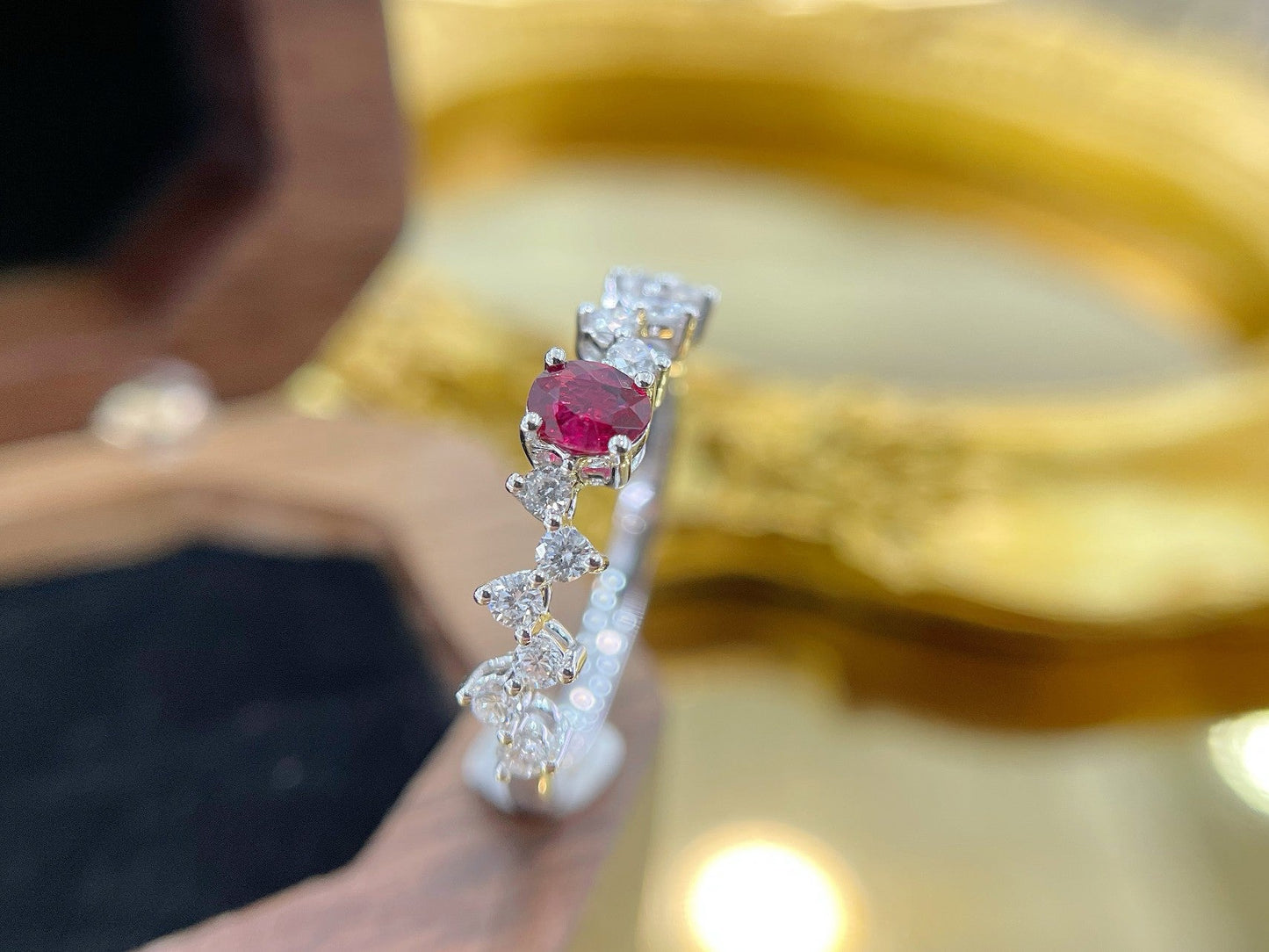 18K Red Gemstone Oval Full Starry Sky Ring - Luxury Jewelry - Red Treasure Ring