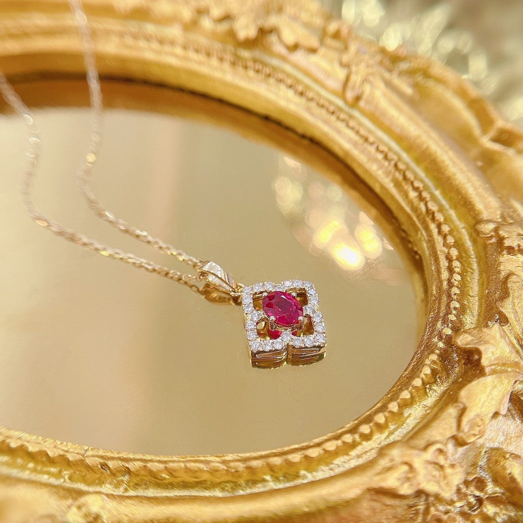 18K Rose Gold Four-Petal Flower Hollow Necklace - Exquisite Jewelry - Red Treasure Necklace