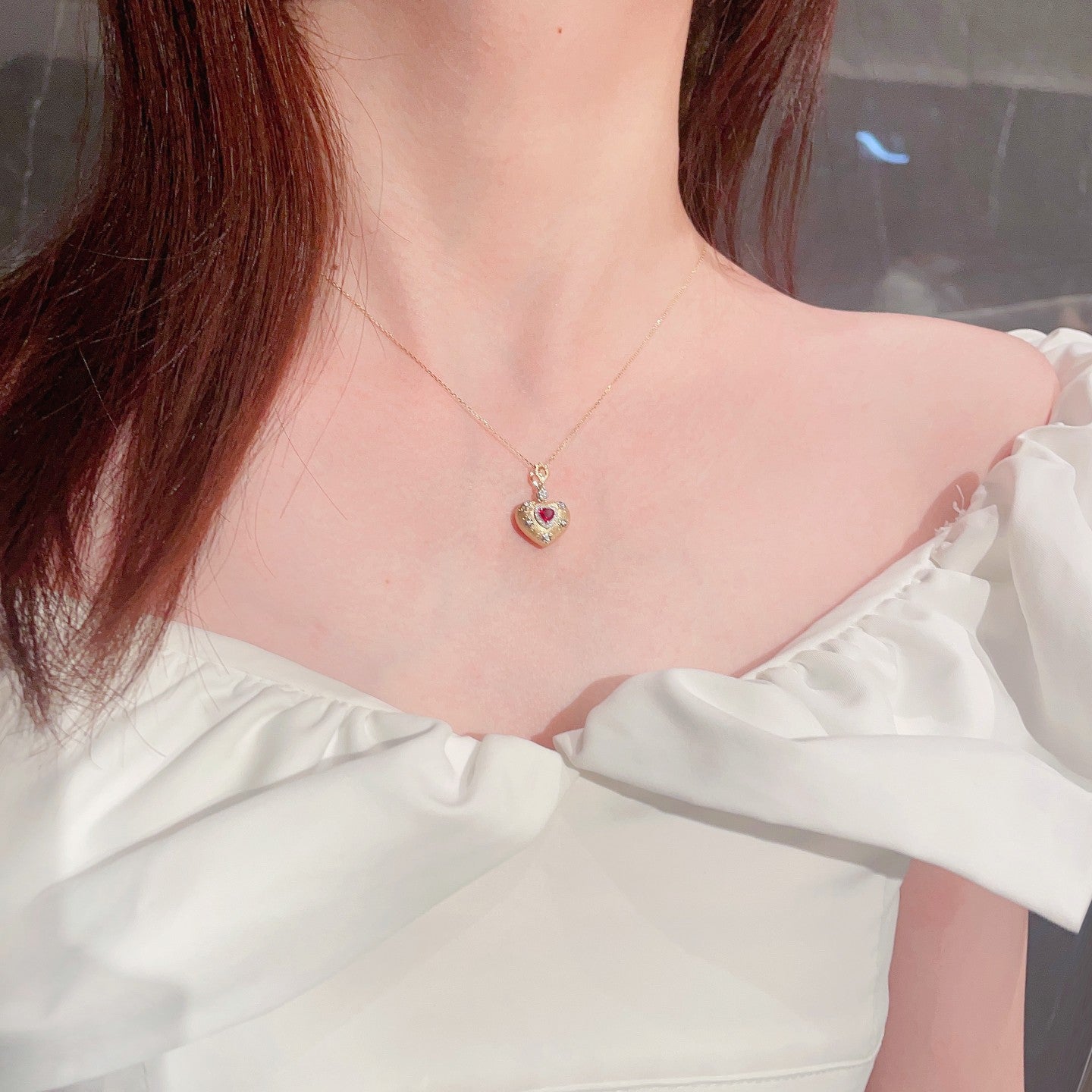 18K Rose Gold Heart-Shaped Hexagon Star Necklace - Exquisite Jewelry - Red Treasure Necklace