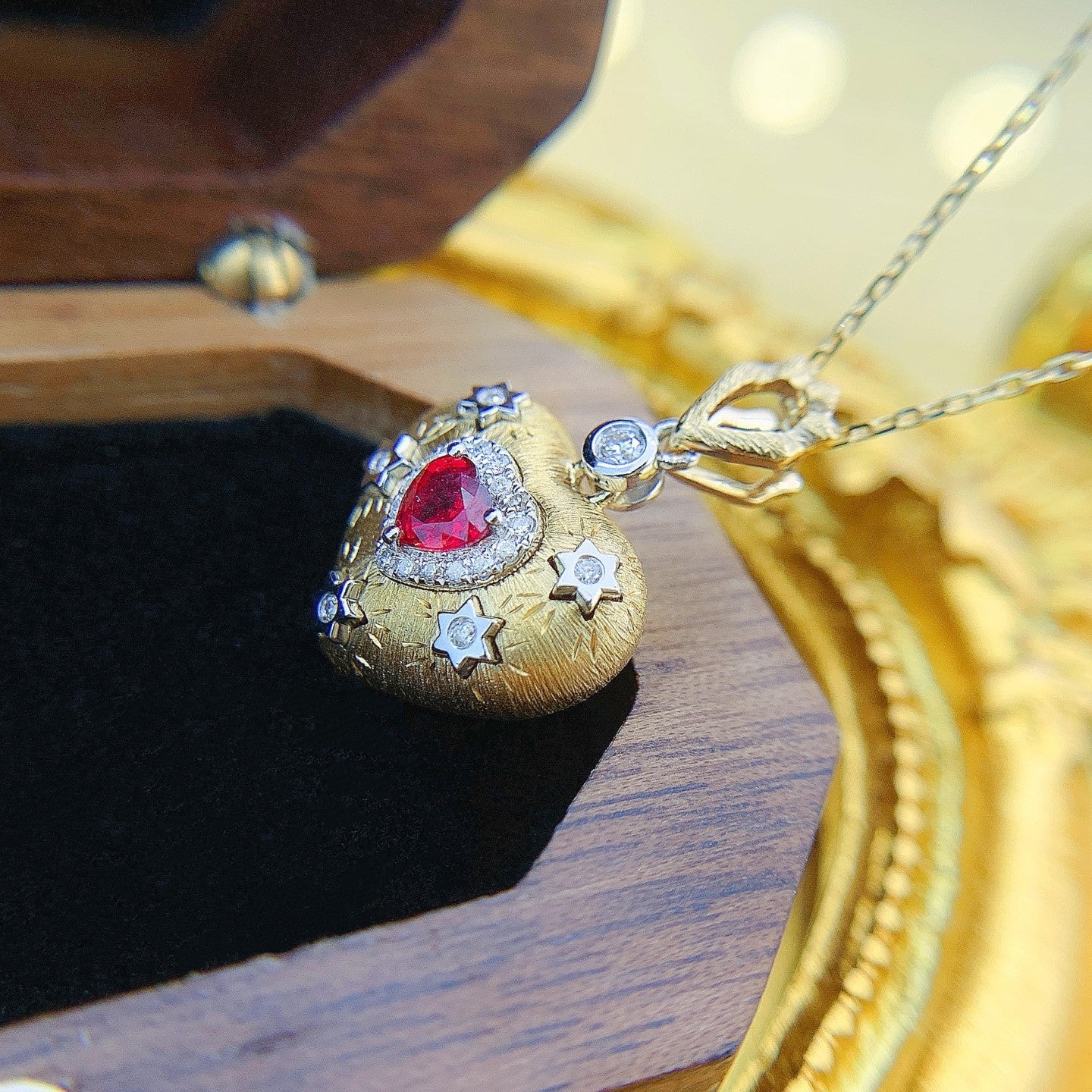 18K Rose Gold Heart-Shaped Hexagon Star Necklace - Exquisite Jewelry - Red Treasure Necklace