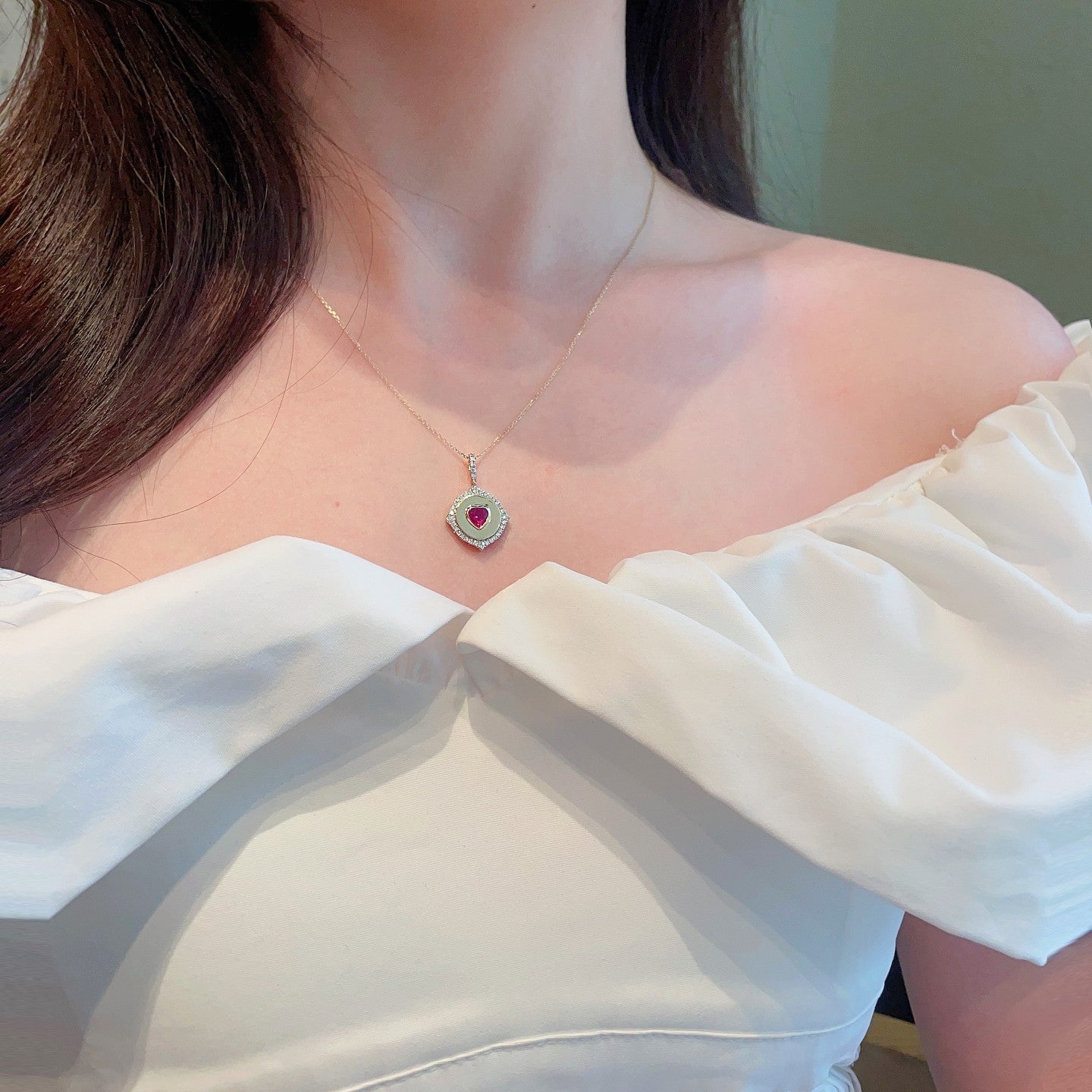 18K Rose Gold Heart-Shaped Pendant with Diamond Halo Necklace - Jewelry - Red Treasure Necklace