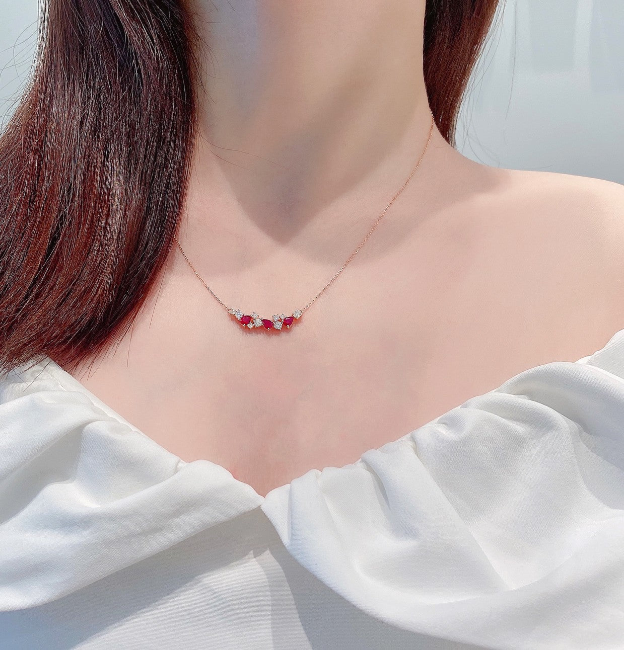 18K Rose Gold Irregular Smiling Pendant with Ruby Drop - Fine Jewelry - Red Treasure Necklace