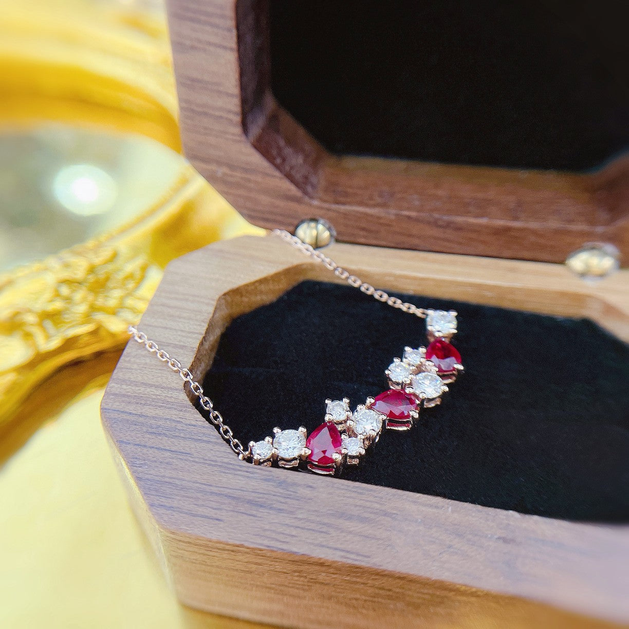 18K Rose Gold Irregular Smiling Pendant with Ruby Drop - Fine Jewelry - Red Treasure Necklace