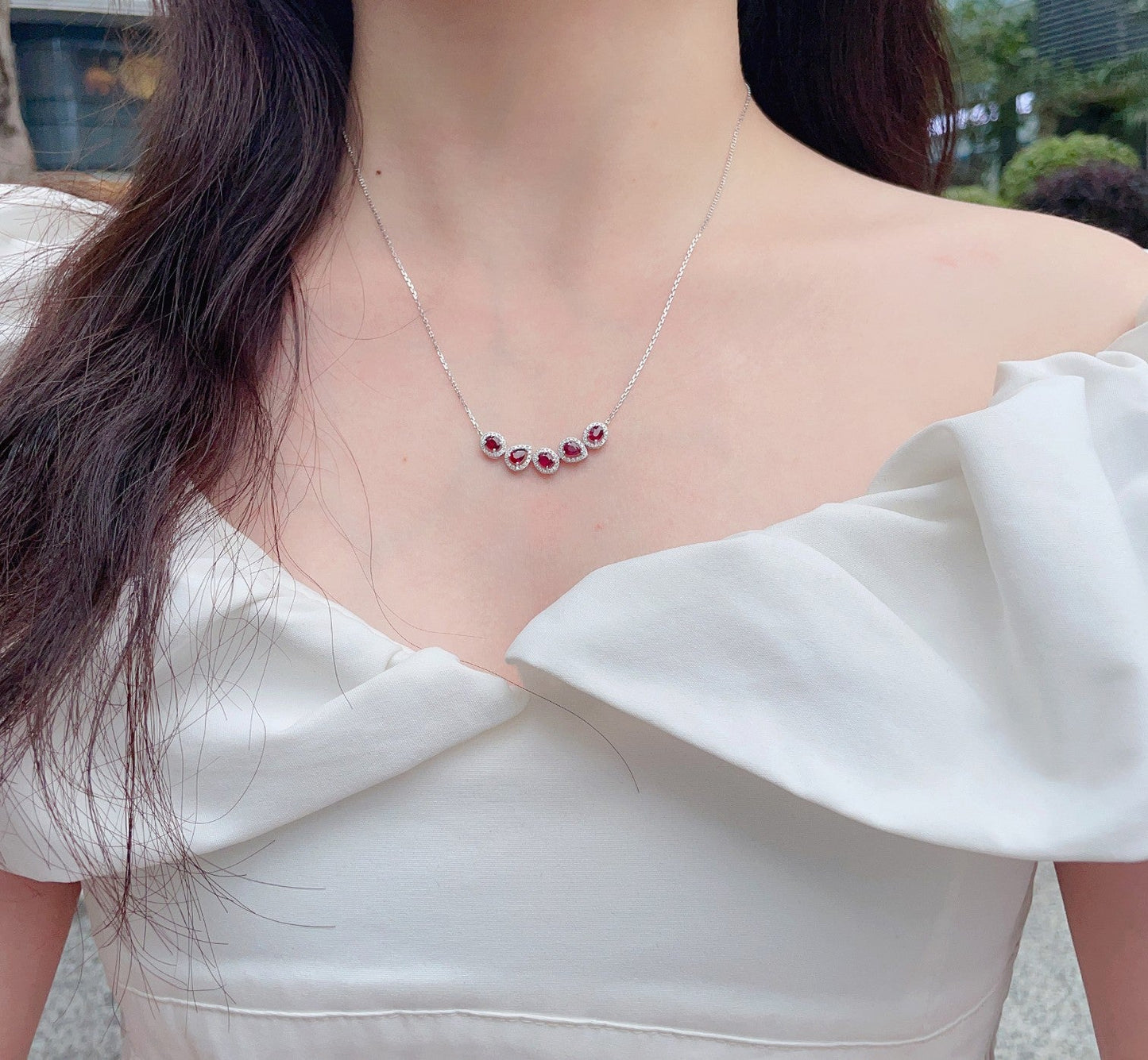 18K Rose Gold Oval Drop Shape Smiling Pendant Jewelry - Red Treasure Necklace