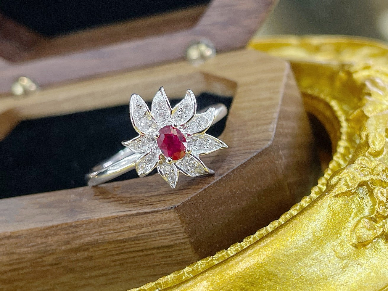 18K Rose Gold Oval Flame Ring with Red Gemstone - Fine Jewelry - Red Treasure Ring